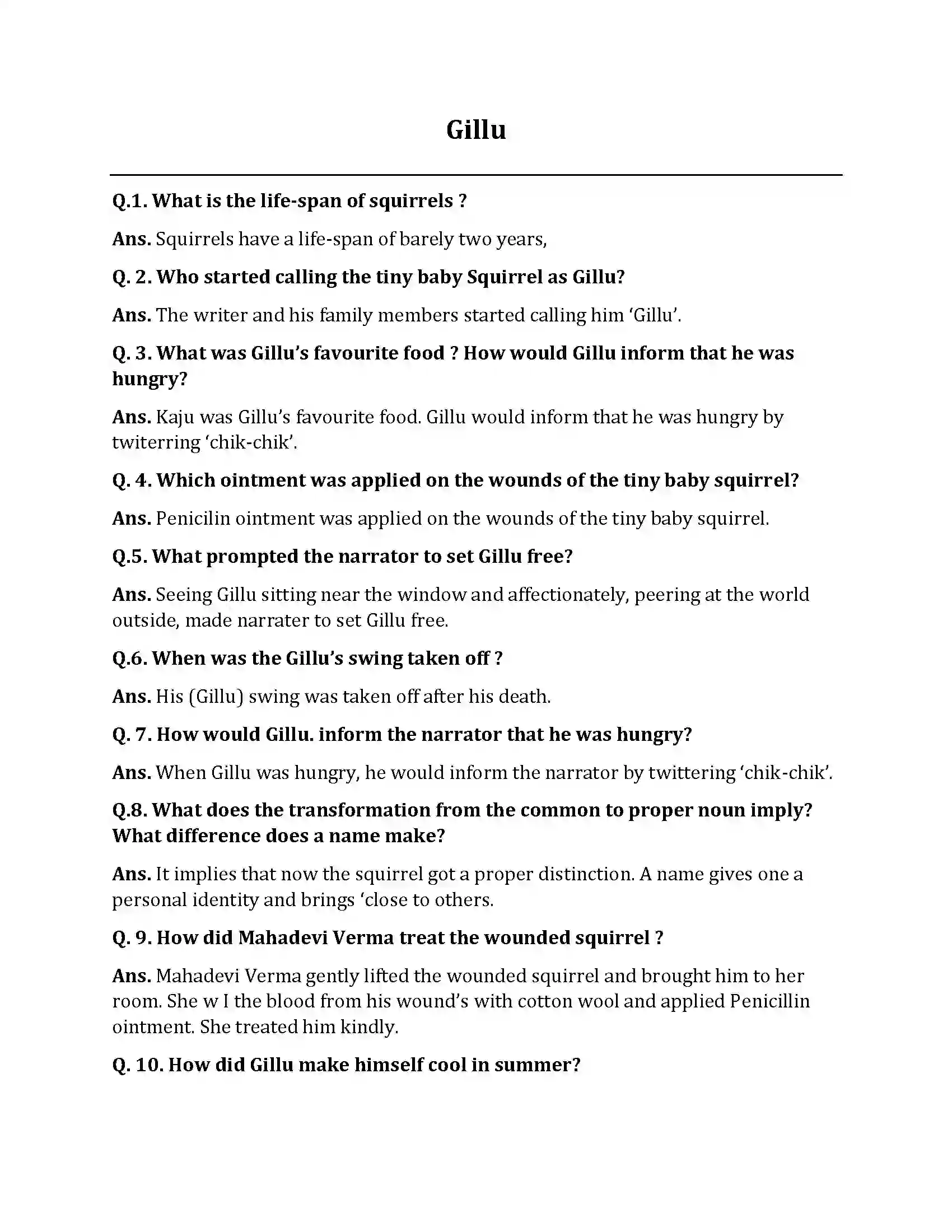 Bihar Board Class 10th Gillu Gillu  Subjective Objective Question 1