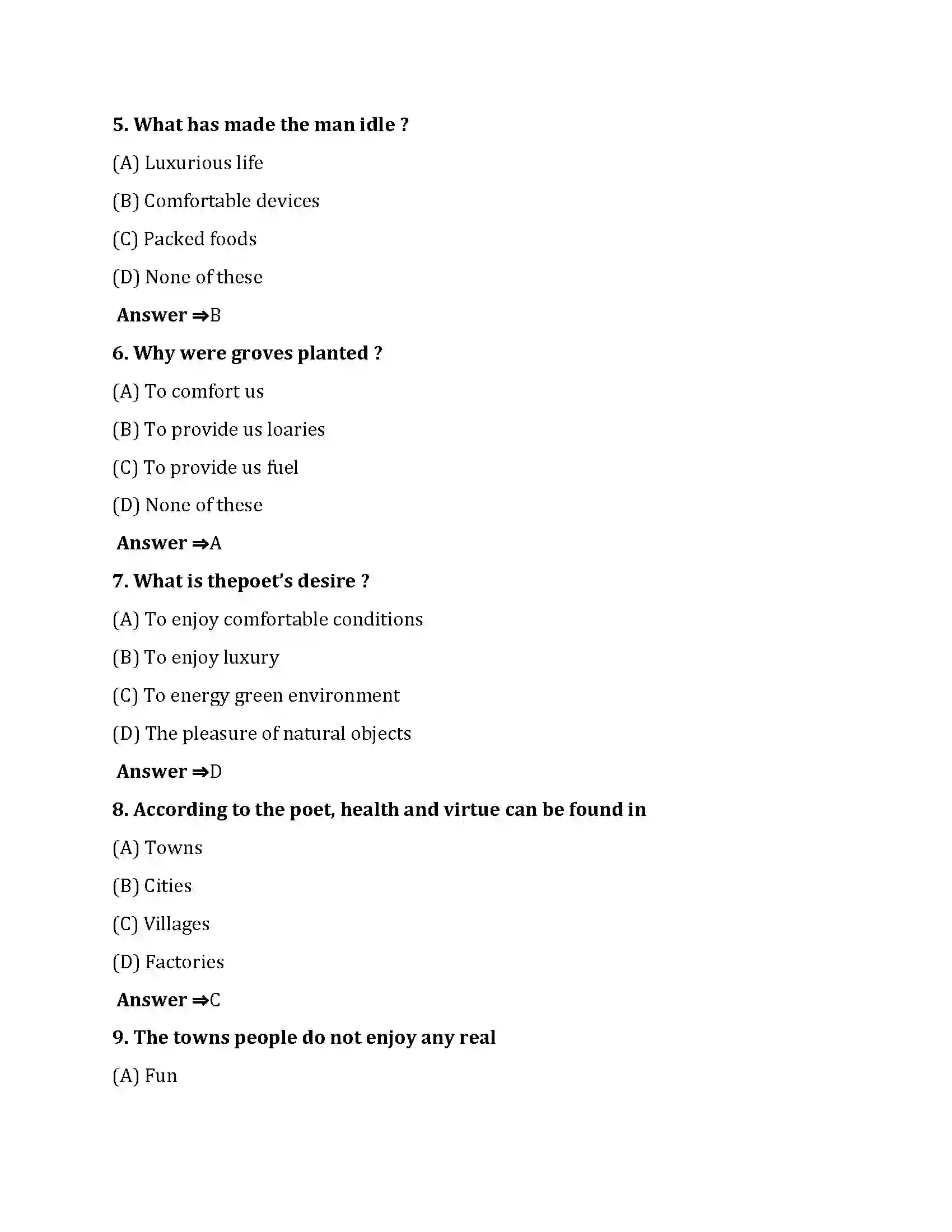 Bihar Board Class 10th God Made The Country God Made The Country  Objective Objective Question 2