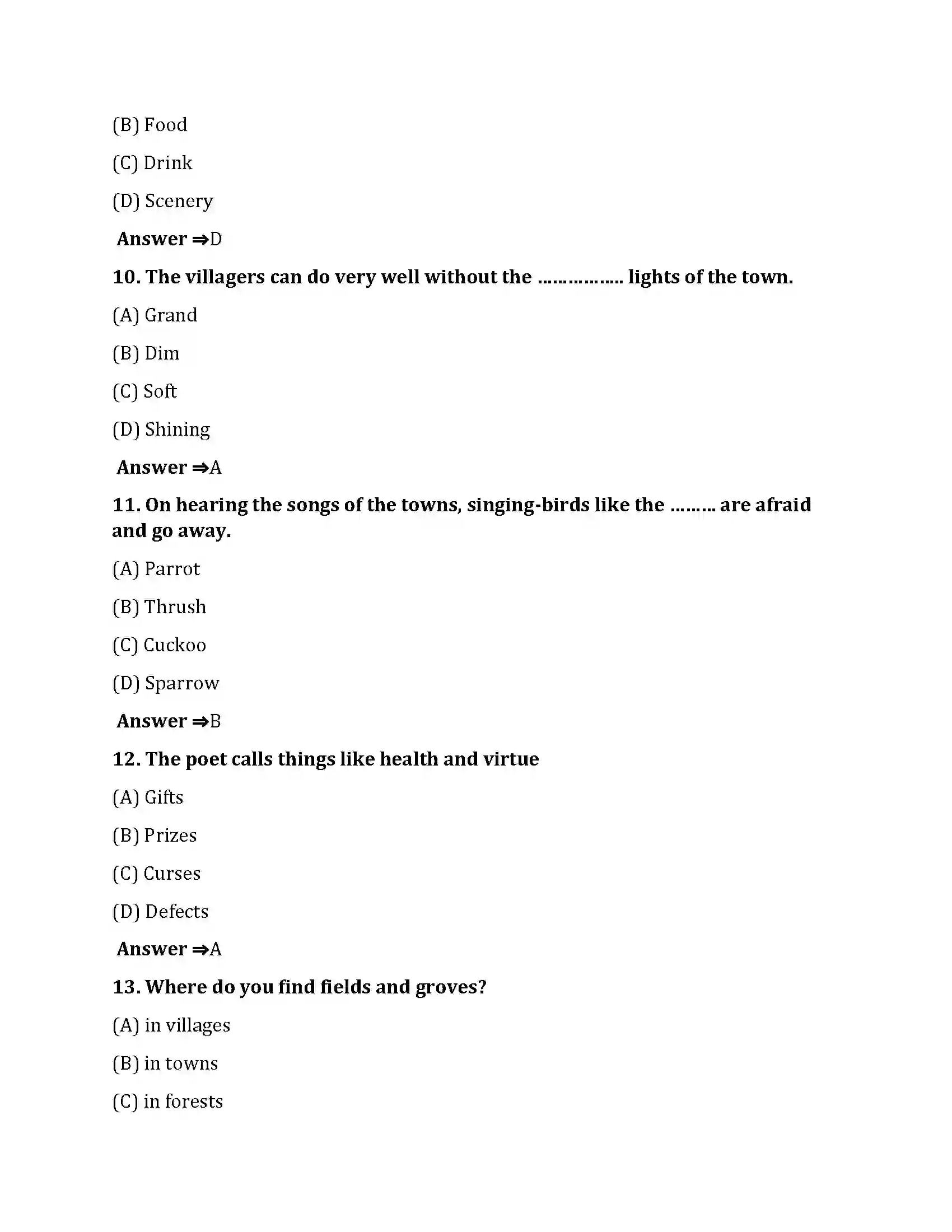 Bihar Board Class 10th God Made The Country God Made The Country  Objective Objective Question 3