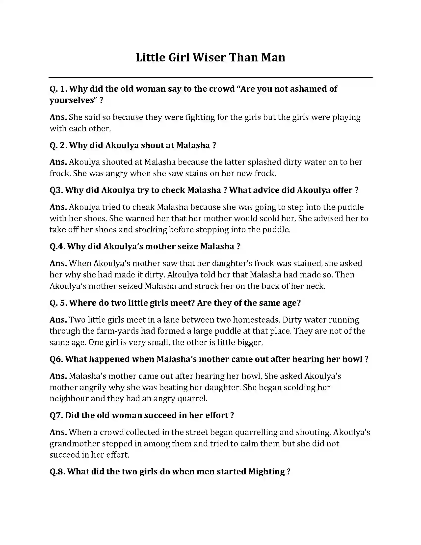 Bihar Board Class 10th Little Girls Wiser Than Men Little Girl Wiser Than Man  Subjective Objective Question 1