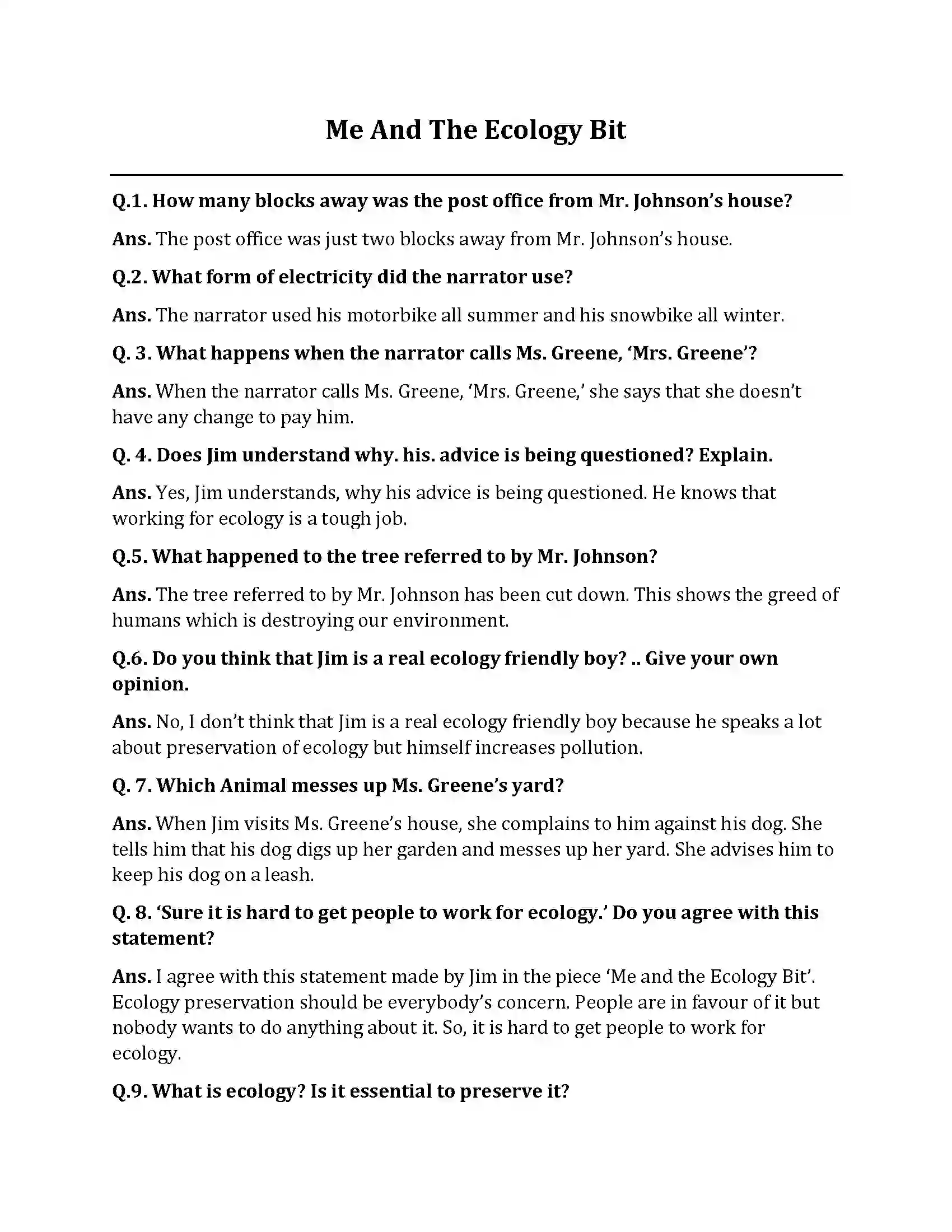 Bihar Board Class 10th Me And The Ecology Bit Me And The Ecology Bit  Subjective Objective Question 1