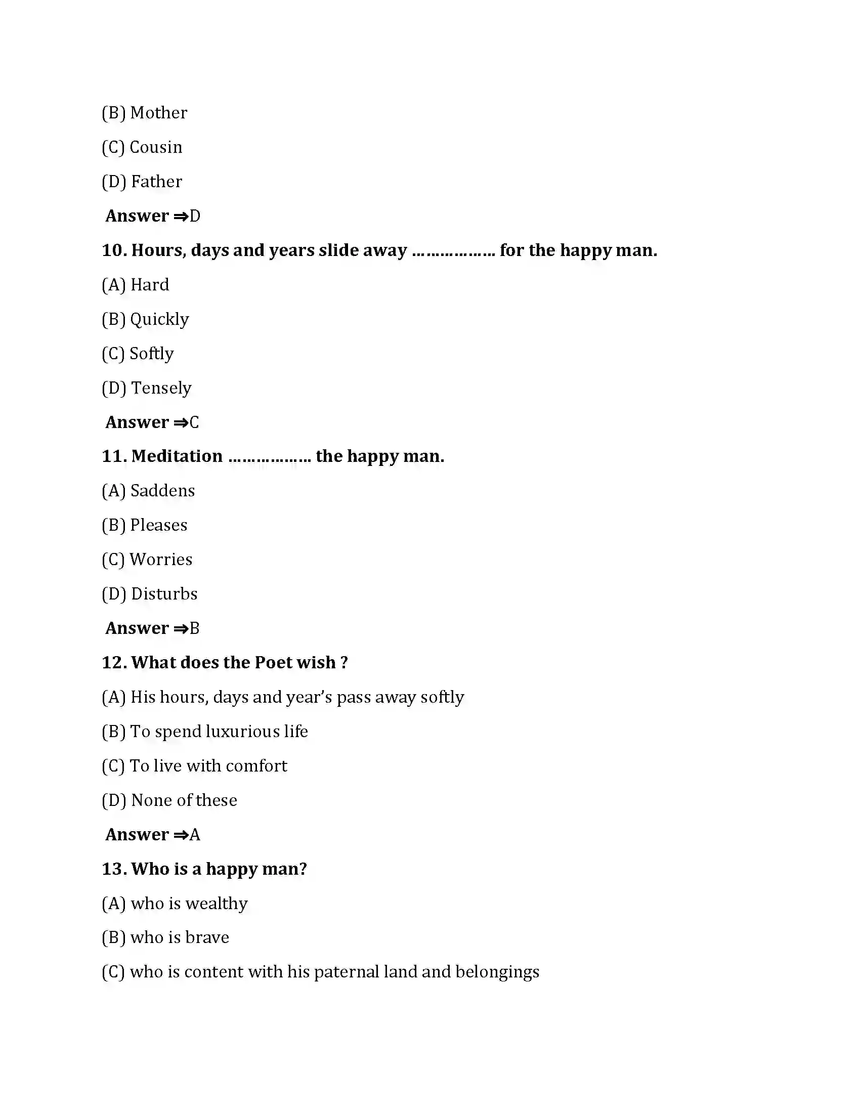 Bihar Board Class 10th Ode On Solitude Ode On Solitude  Objective Objective Question 3