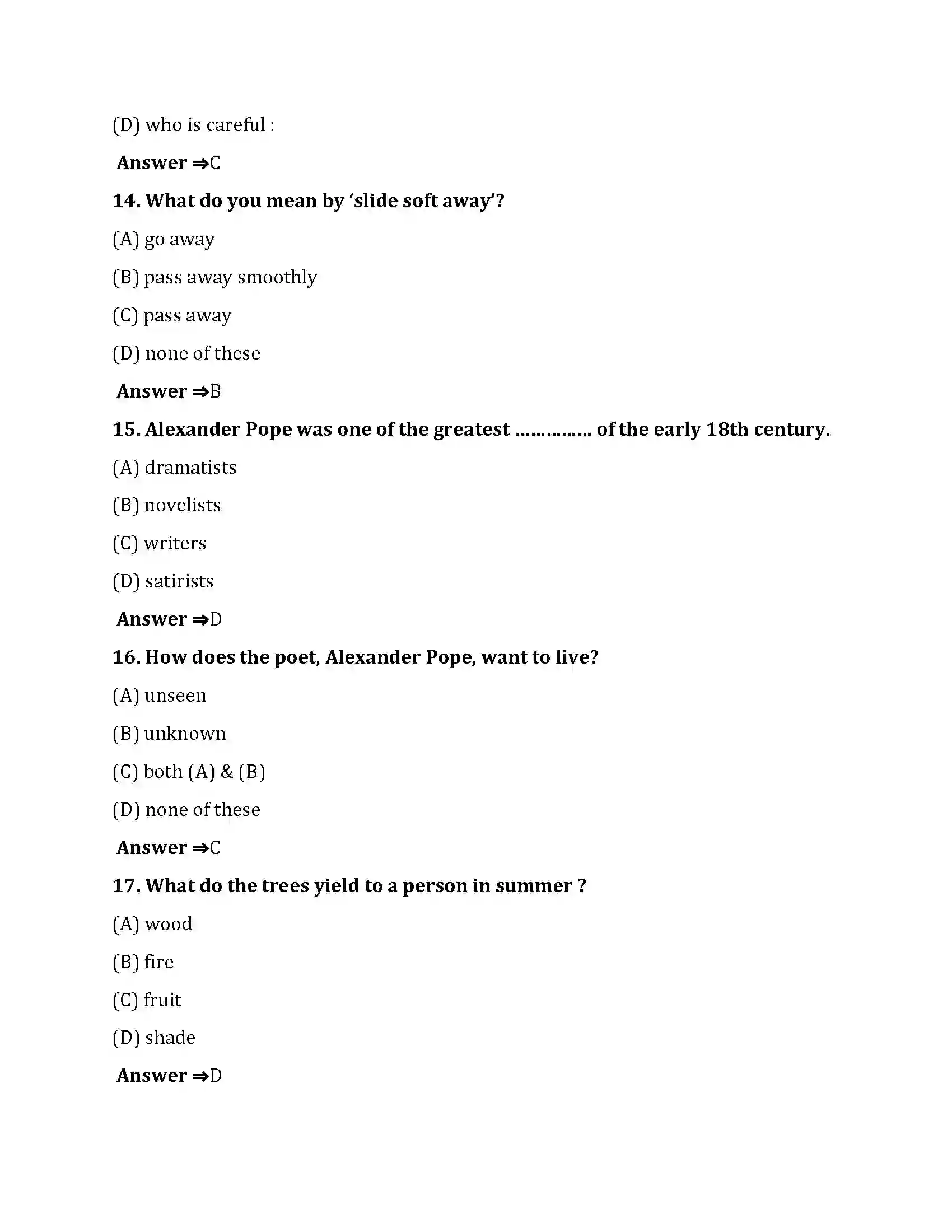 Bihar Board Class 10th Ode On Solitude Ode On Solitude  Objective Objective Question 4