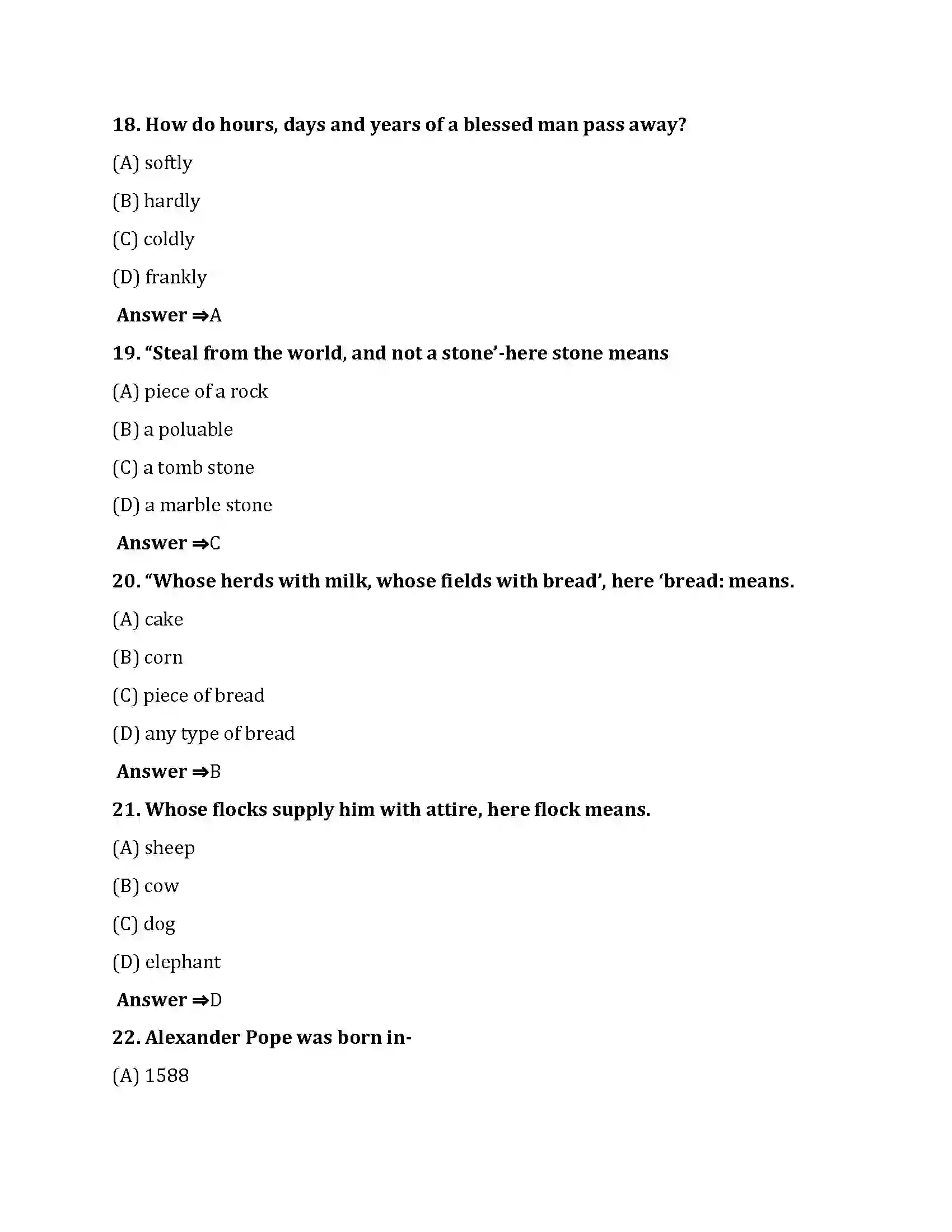 Bihar Board Class 10th Ode On Solitude Ode On Solitude  Objective Objective Question 5