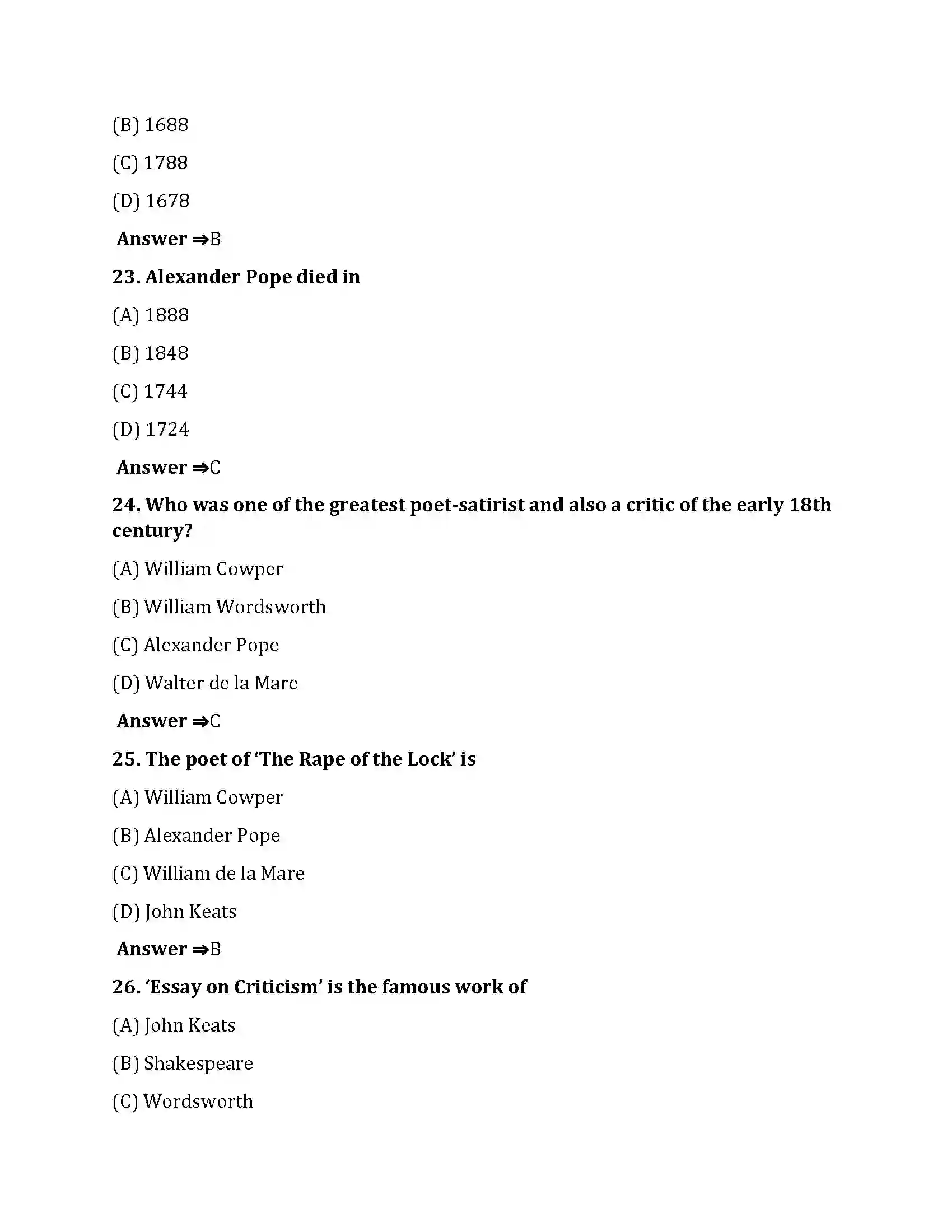 Bihar Board Class 10th Ode On Solitude Ode On Solitude  Objective Objective Question 6