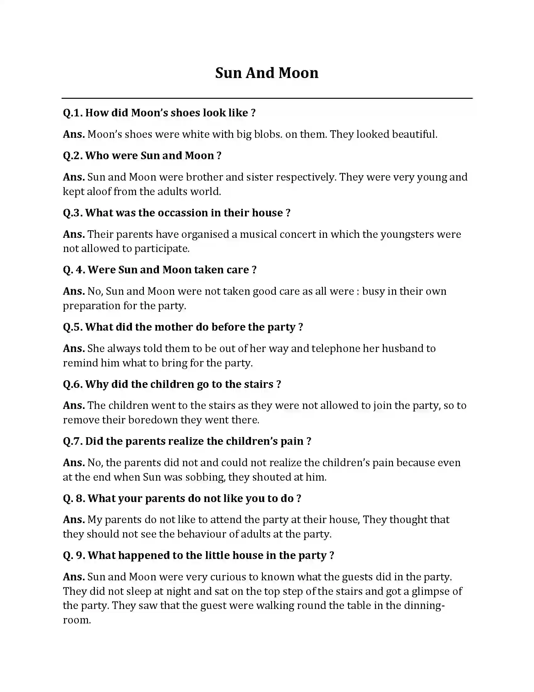 Bihar Board Class 10th Sun And Moon Sun And Moon  Subjective Objective Question 1