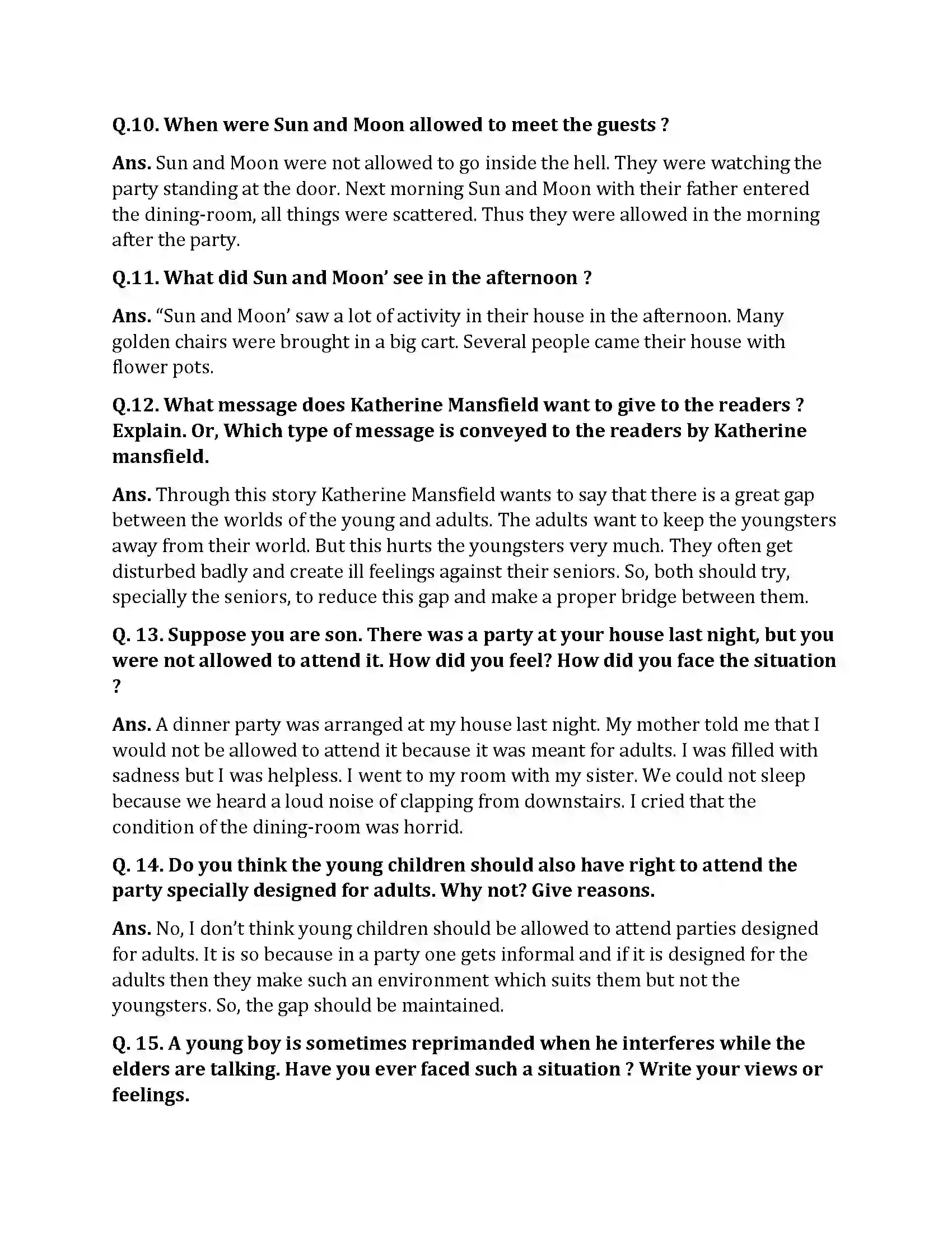 Bihar Board Class 10th Sun And Moon Sun And Moon  Subjective Objective Question 2