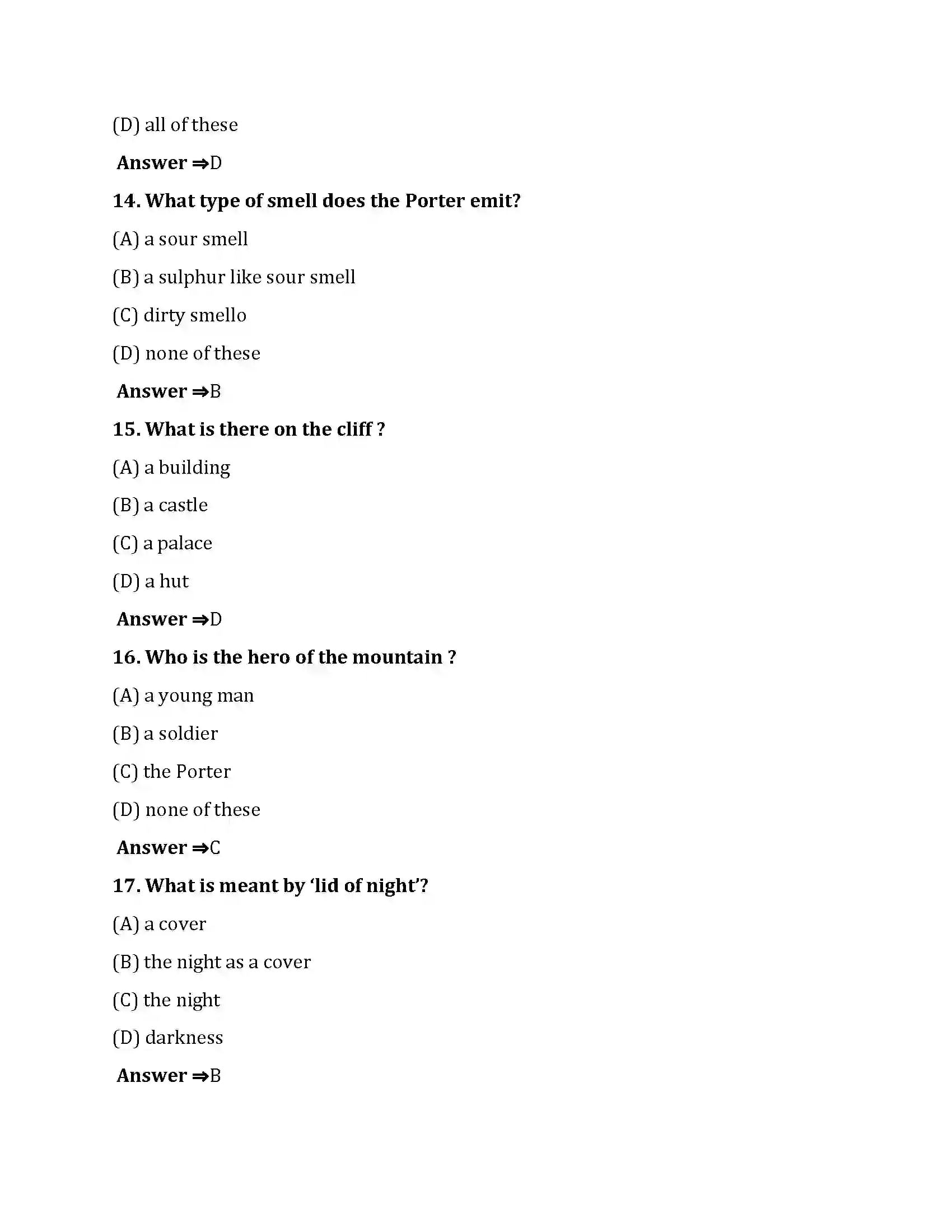 Bihar Board Class 10th The Sleeping Porter The Sleeping Porter  Objective Objective Question 4