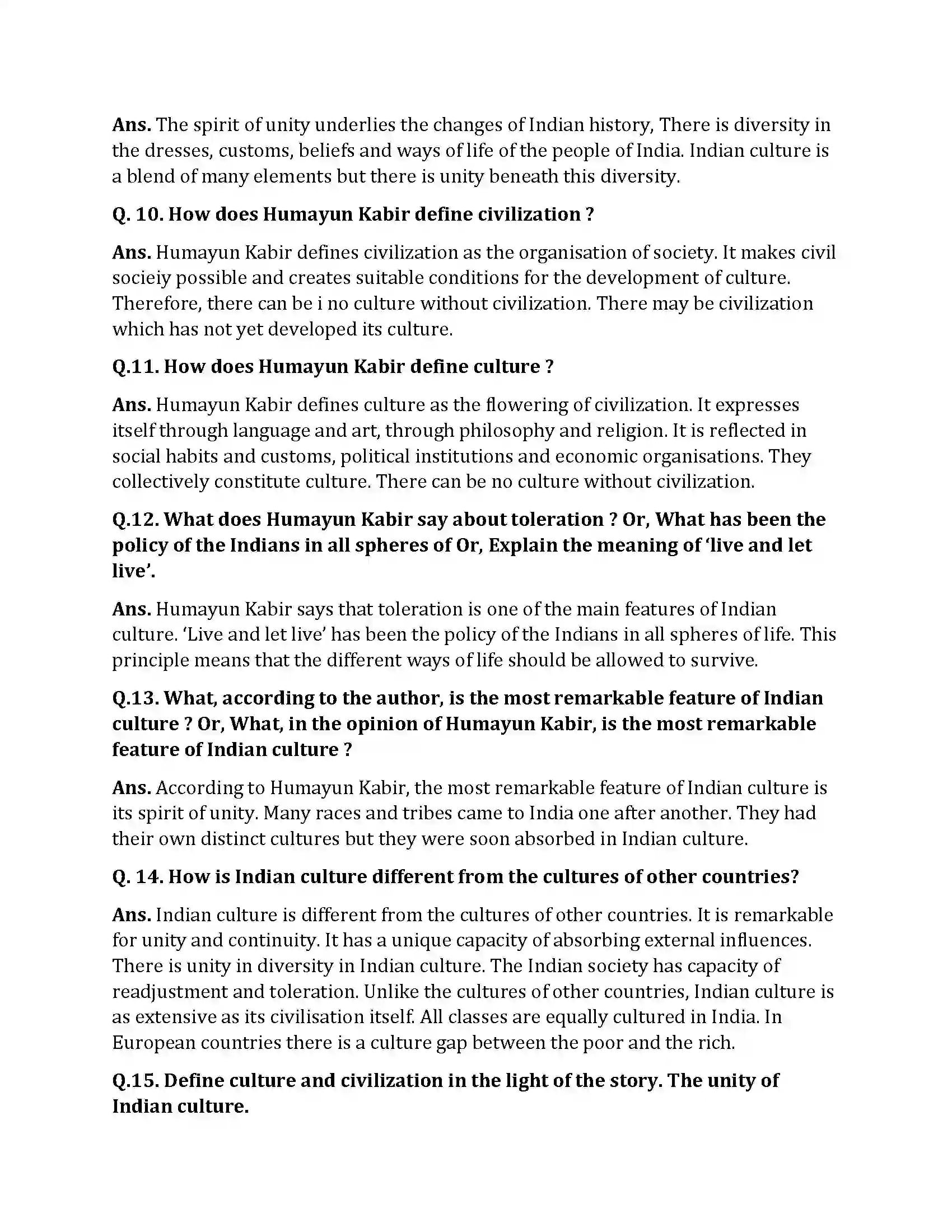 Bihar Board Class 10th The Unity Of Indian Culture The Unity of Indian Culture  Subjective Objective Question 2