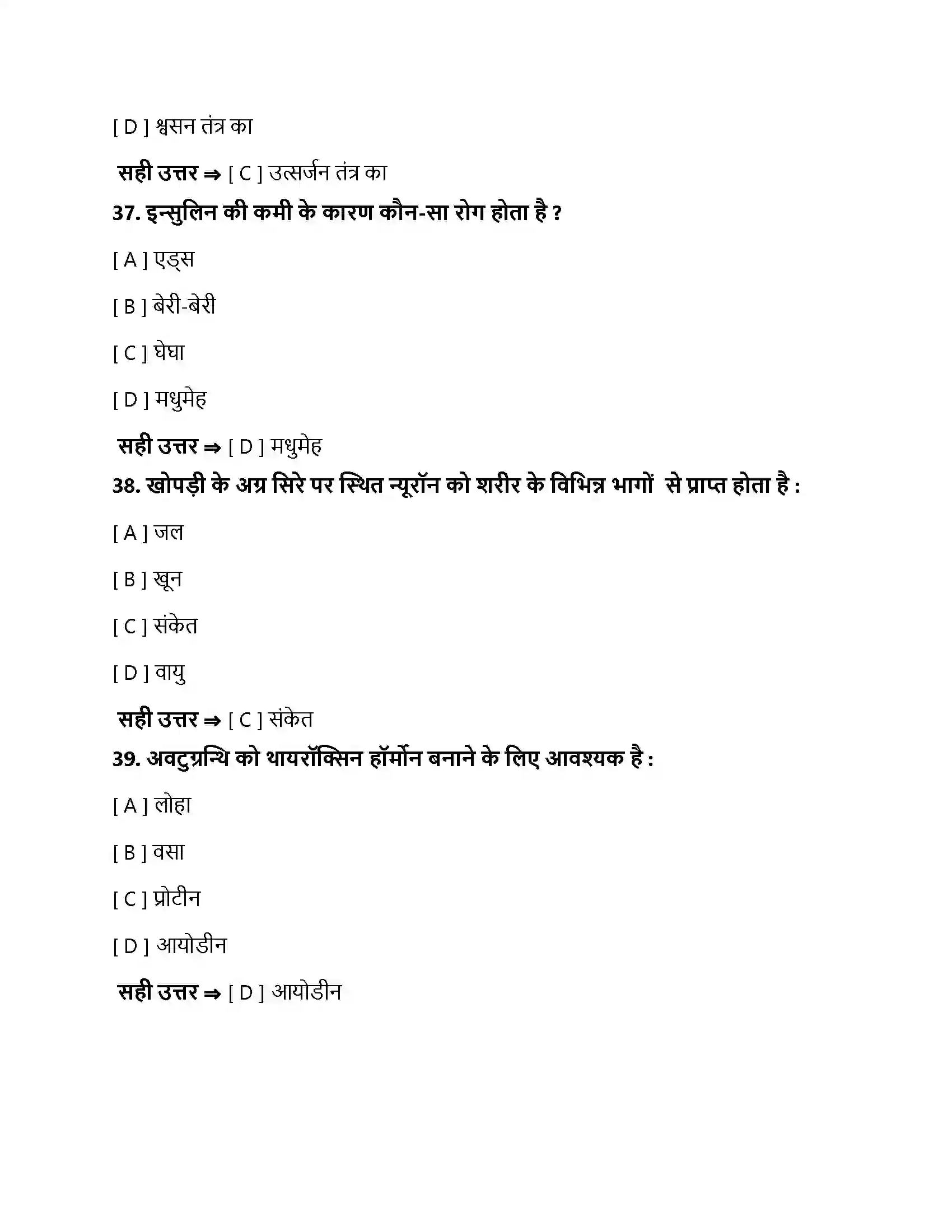 Bihar Board Class 10th नियंत्रण एवं समन्वय नियंत्रण एवं समन्वय  Objective Objective Question 11