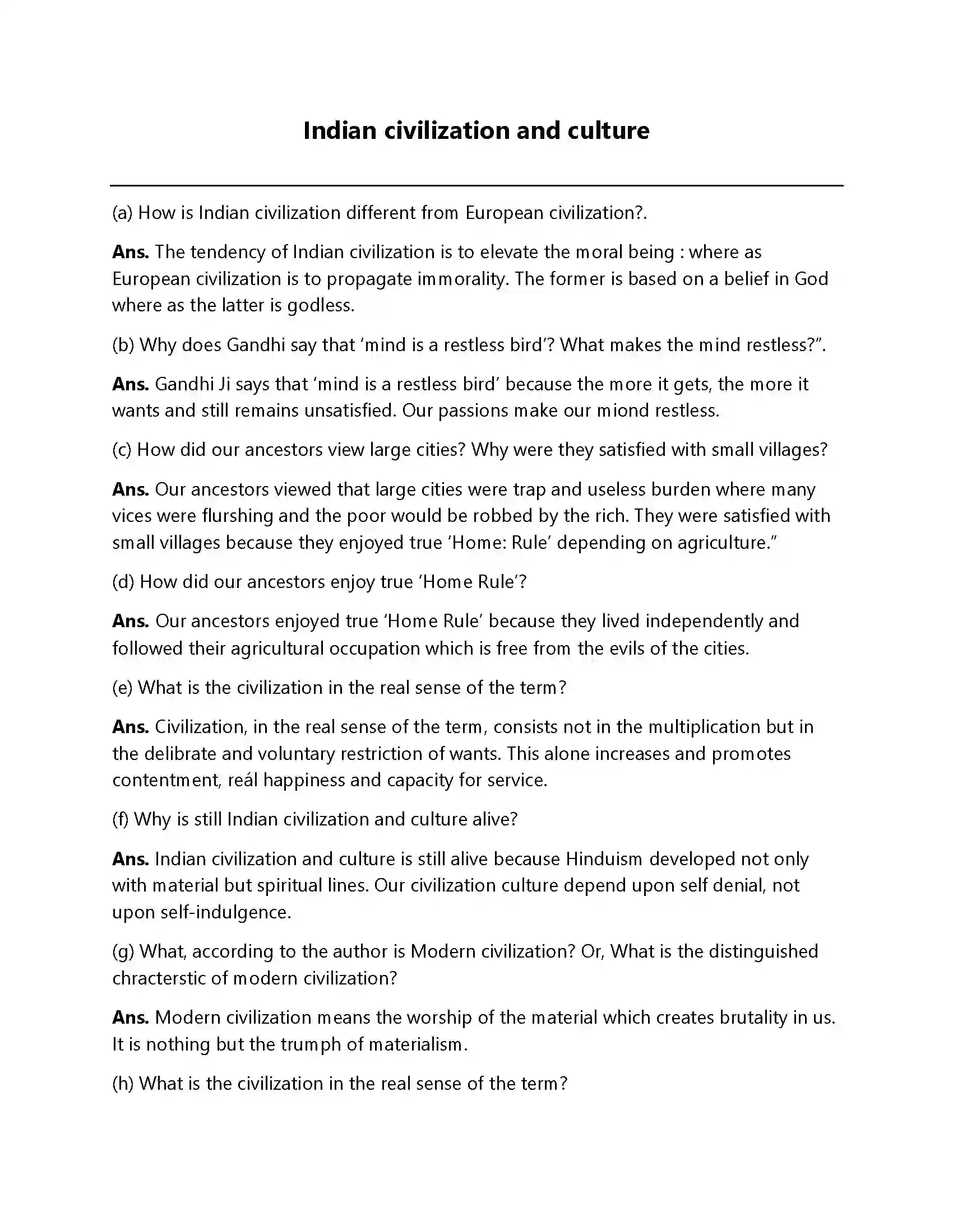 Bihar Board Class 12th Indian Civilization & Culture Indian Civilization and Culture  Subjective Objective Question 1