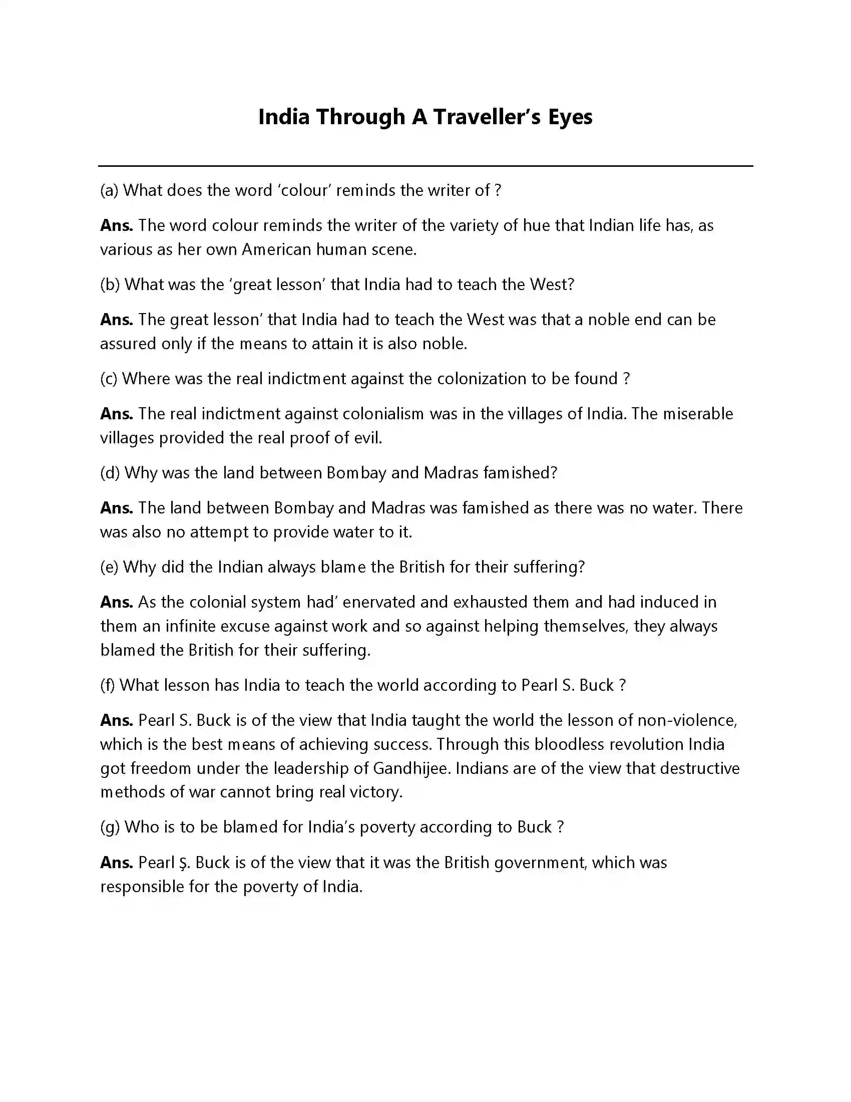 Bihar Board Class 12th India Through a Traveller’s Eyes Indian Through Traveller’s Eye  Subjective Objective Question 1