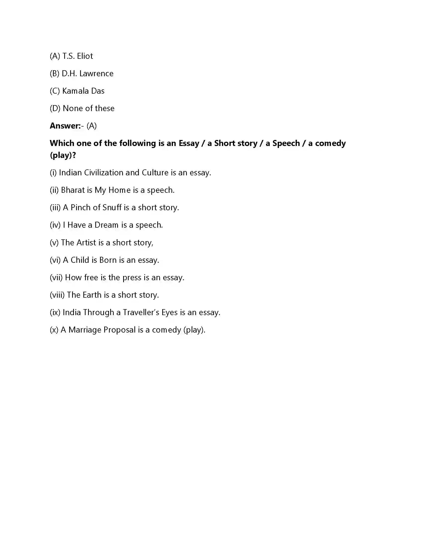 Bihar Board Class 12th Macavity - The Mystery Cat Macavity The Mystery Cat  Objective Objective Question 3