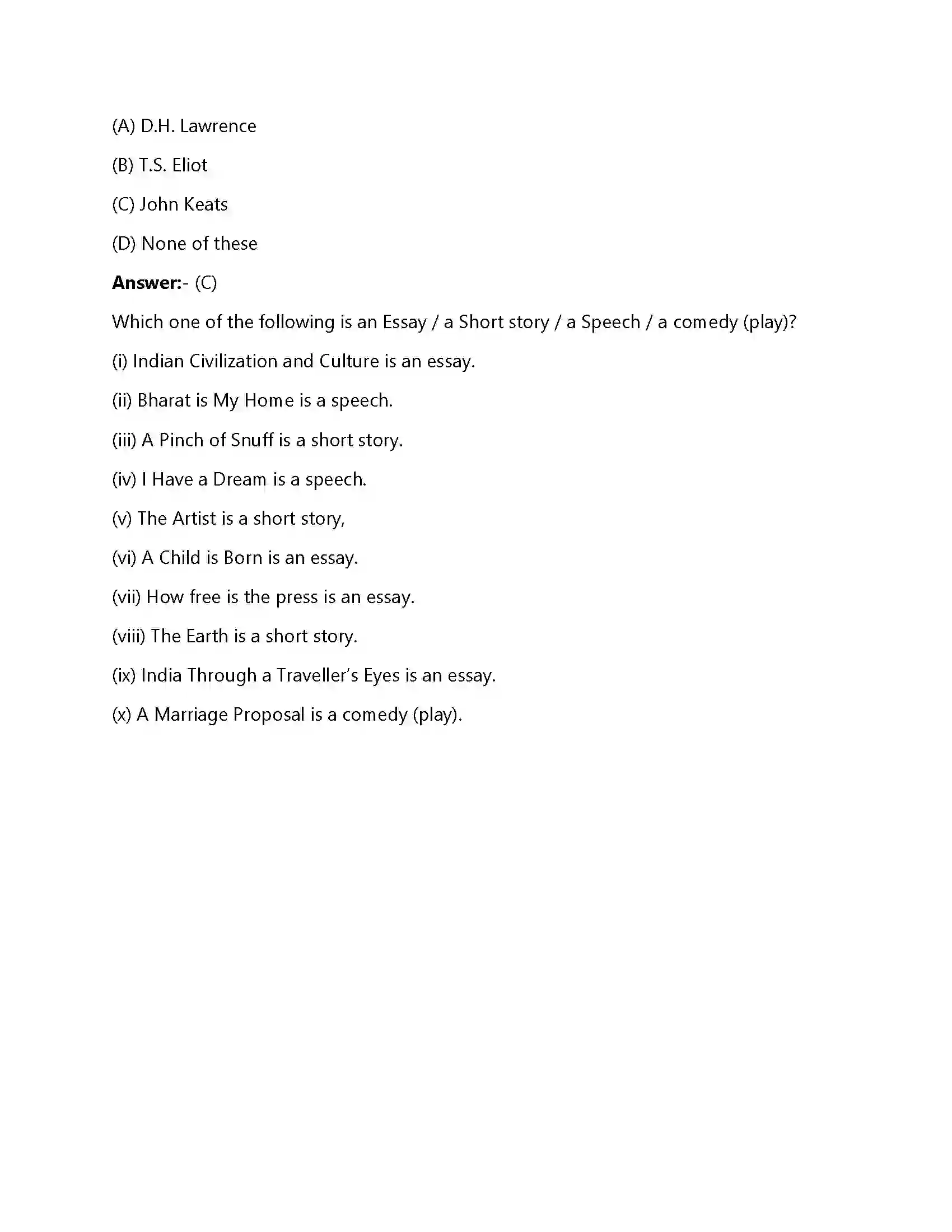 Bihar Board Class 12th Ode To Autumn Ode To Autumn  Objective Objective Question 3