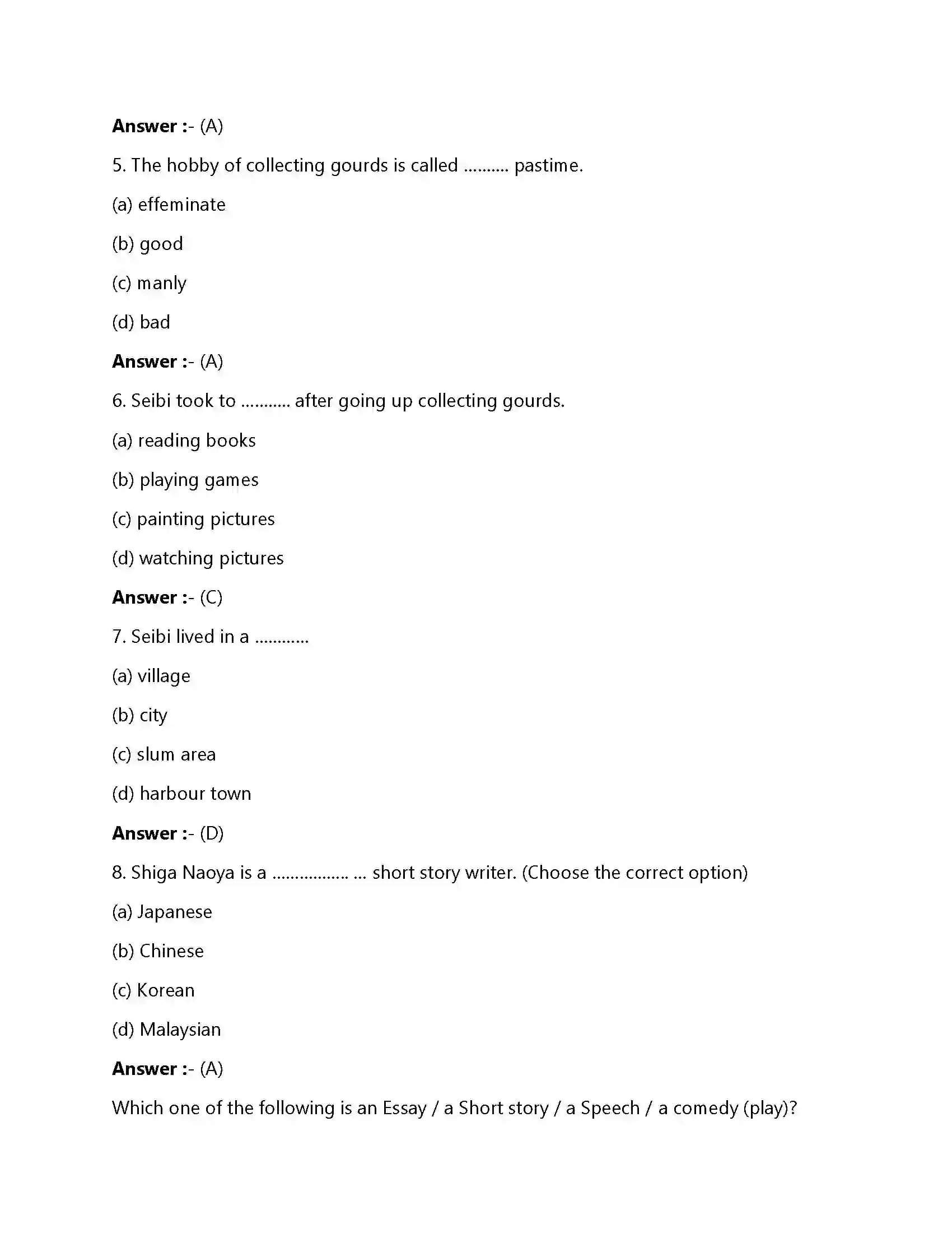 Bihar Board Class 12th The Artist The Artist  Objective Objective Question 2