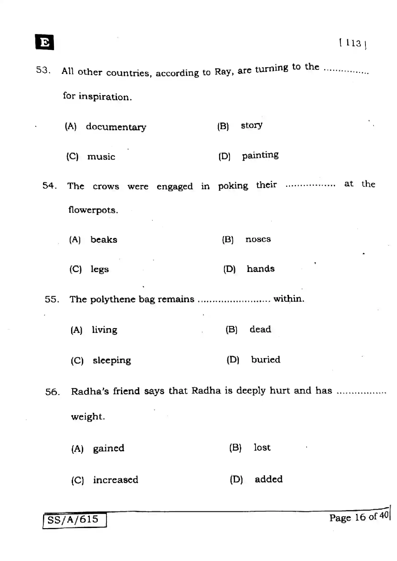 Bihar Board Class 10th 2025 English  113  SetE  2025 Previous Year Paper 16