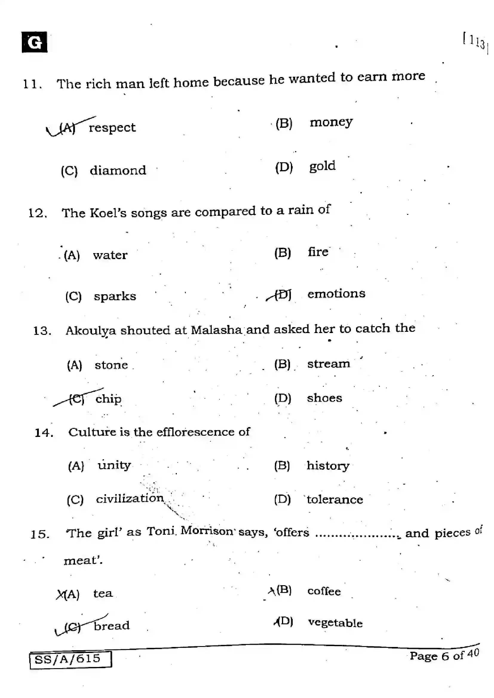 Bihar Board Class 10th 2025 English  113  SetG  2025 Previous Year Paper 5
