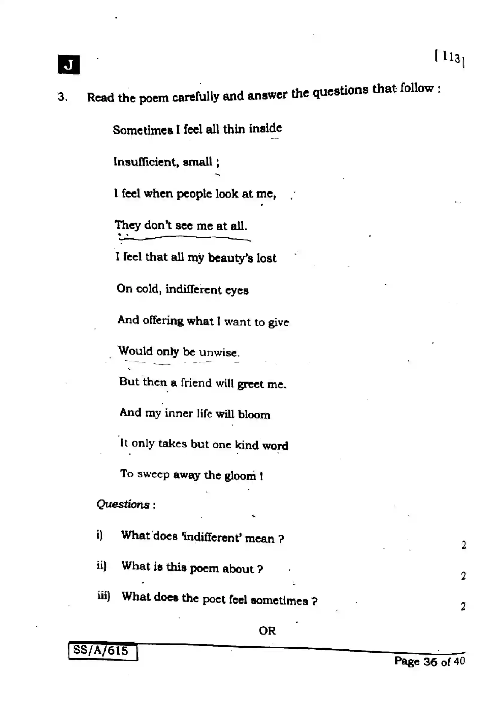 Bihar Board Class 10th 2025 English  113  SetJ  2025 Previous Year Paper 36