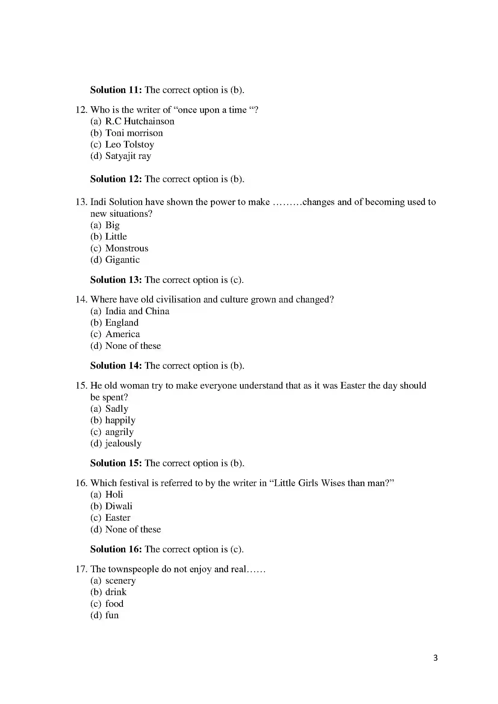 Bihar Board Class 10th 2018 English  2018 Previous Year Paper 3