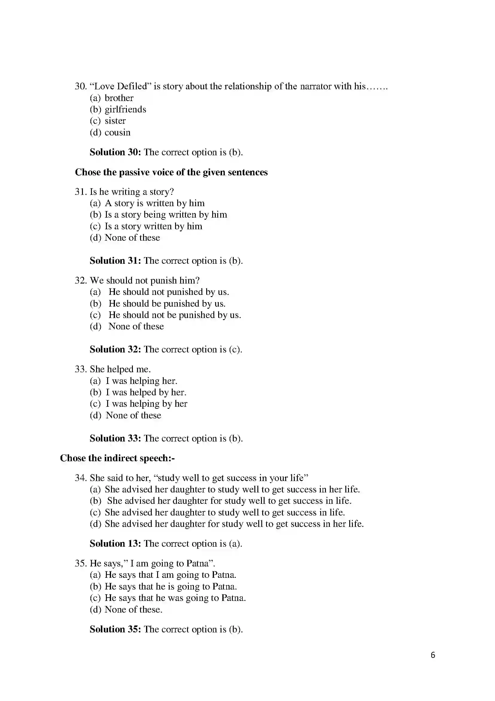 Bihar Board Class 10th 2018 English  2018 Previous Year Paper 6