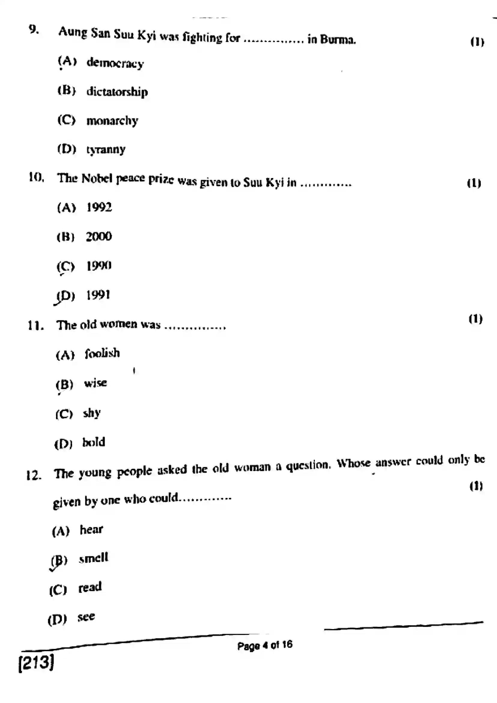 Bihar Board Class 10th 2018 English  213  2018 Previous Year Paper 4