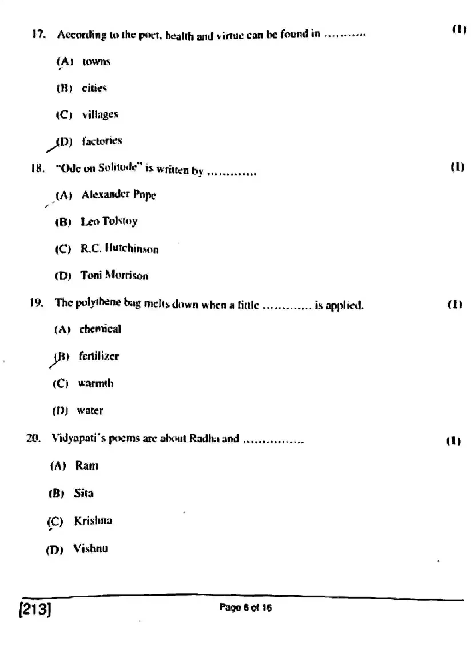Bihar Board Class 10th 2018 English  213  2018 Previous Year Paper 6