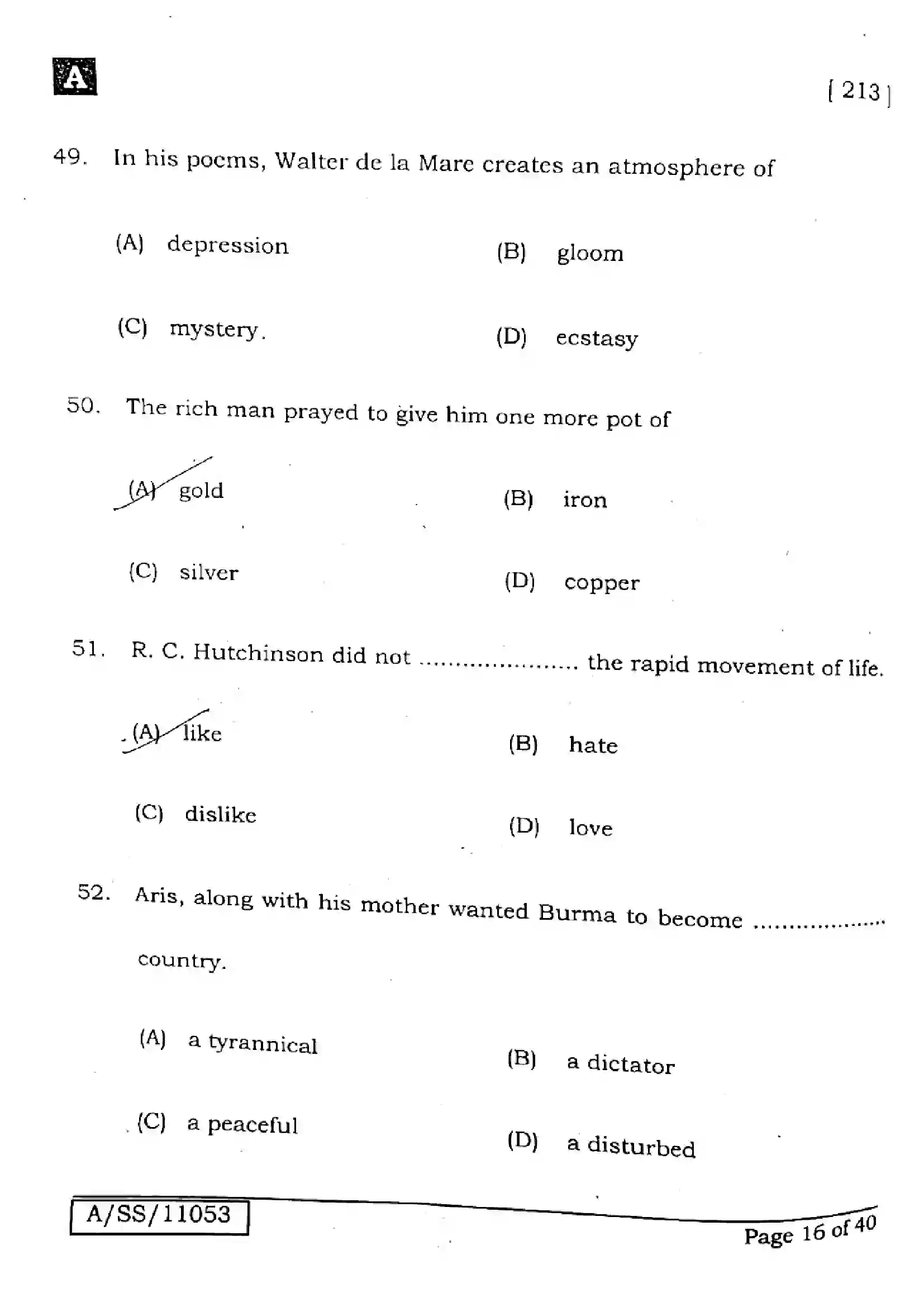 Bihar Board Class 10th 2025 English  213  SetA  2025 Previous Year Paper 15