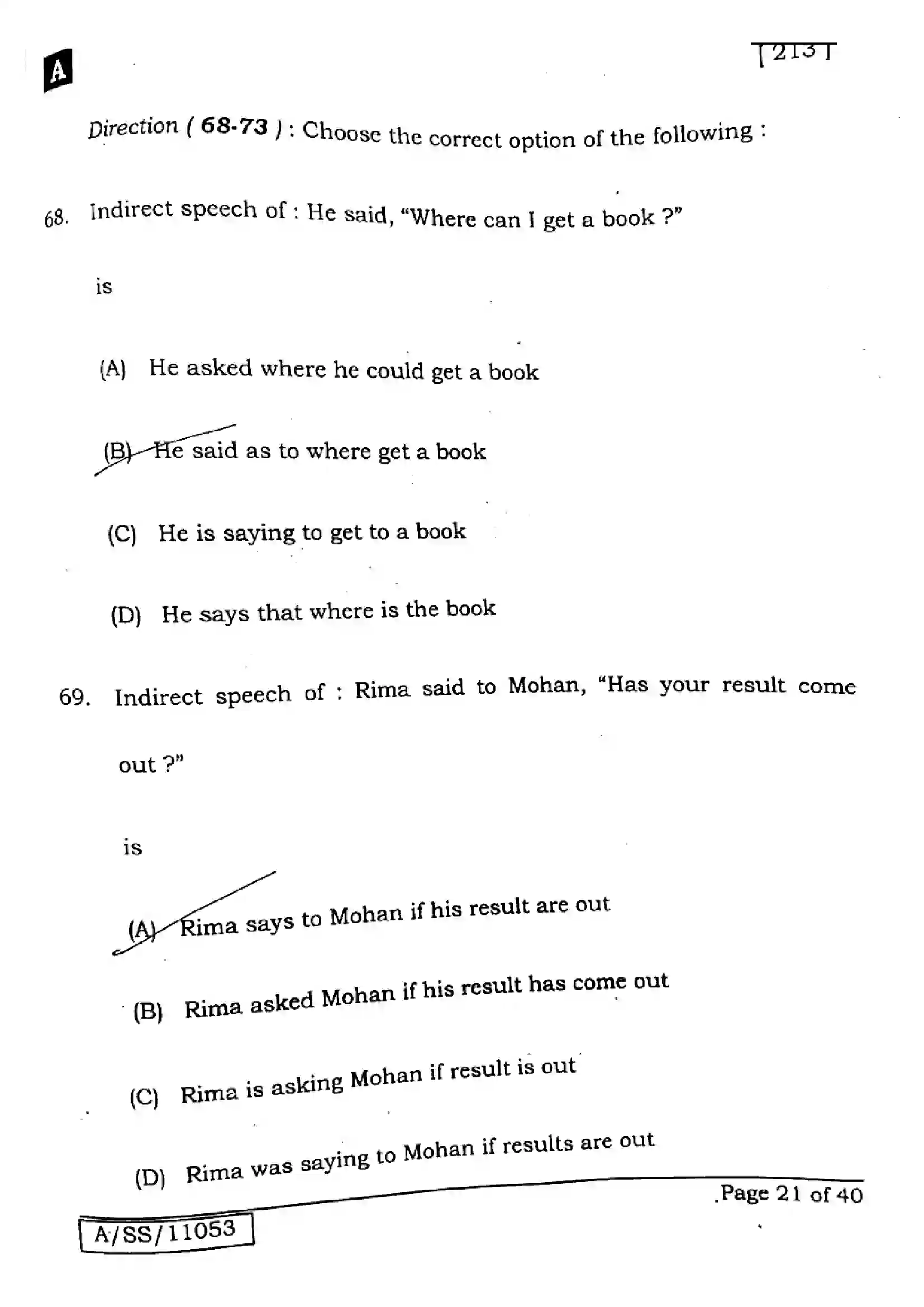 Bihar Board Class 10th 2025 English  213  SetA  2025 Previous Year Paper 20