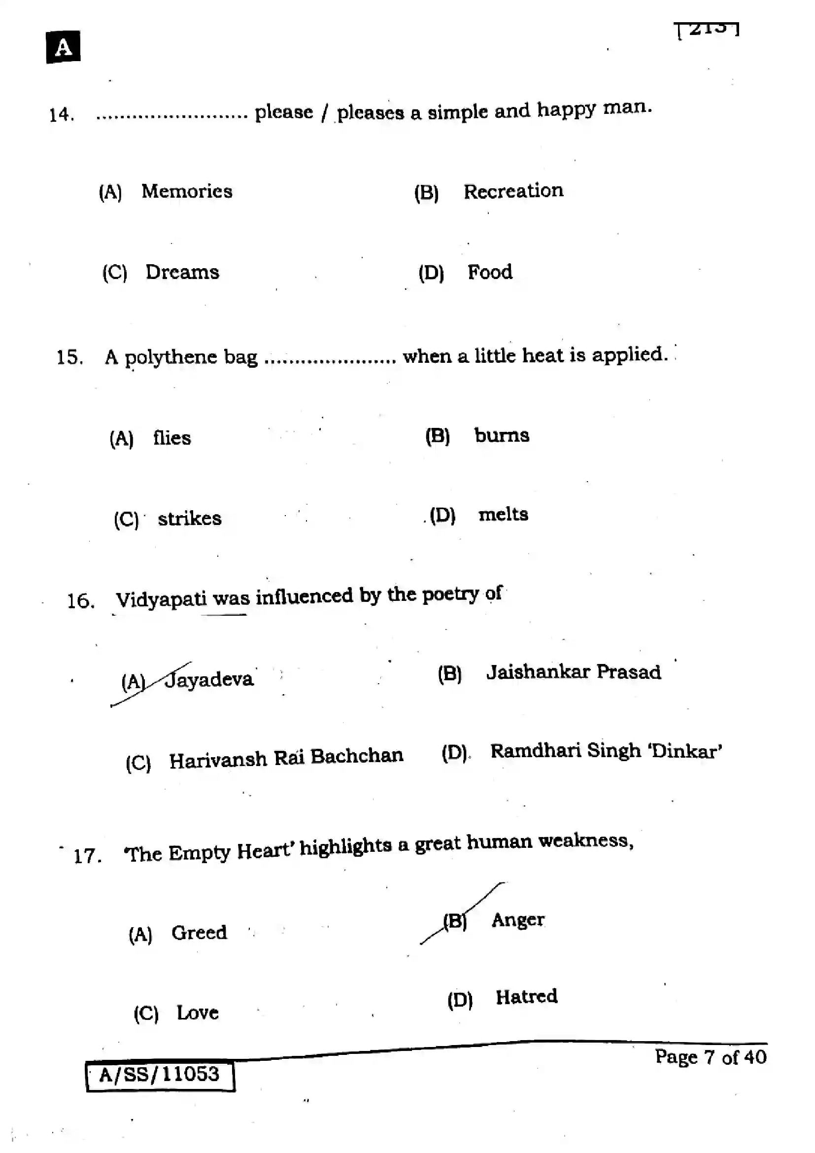 Bihar Board Class 10th 2025 English  213  SetA  2025 Previous Year Paper 6