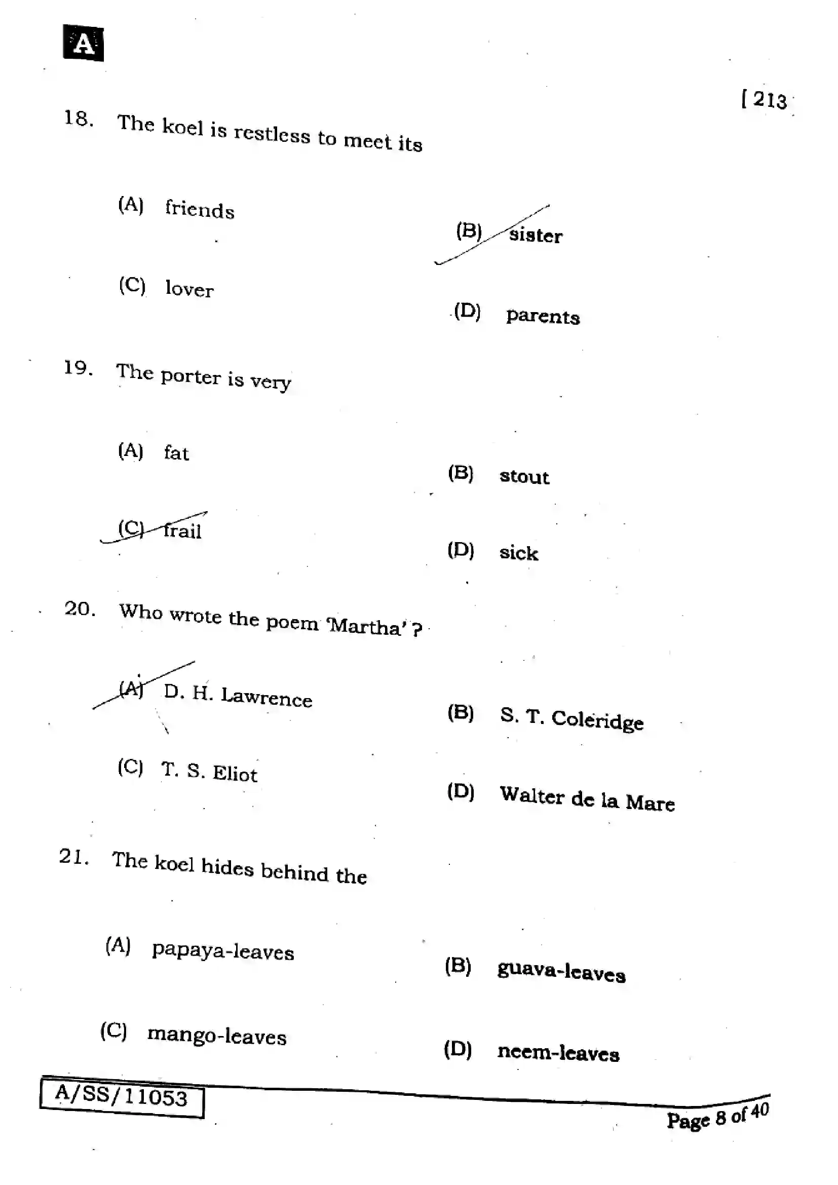 Bihar Board Class 10th 2025 English  213  SetA  2025 Previous Year Paper 7