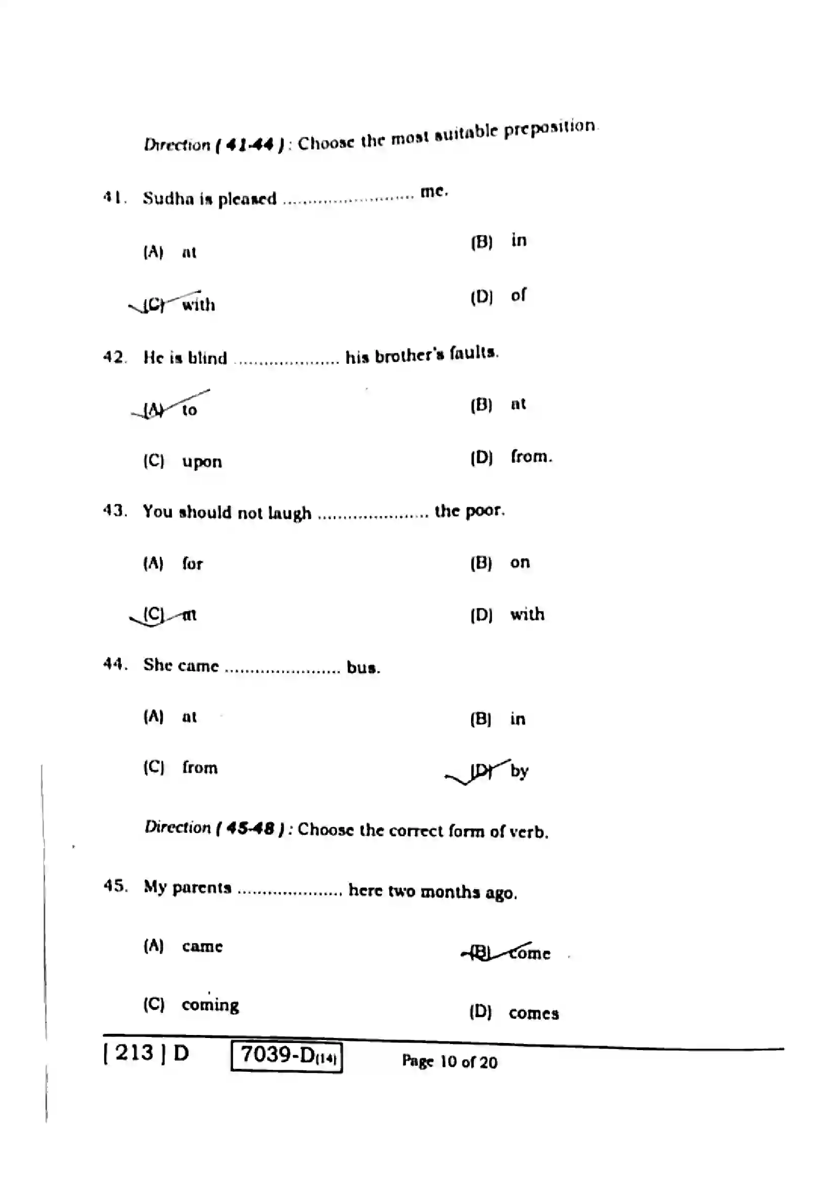 Bihar Board Class 10th 2020 English  213D  2020 Previous Year Paper 10