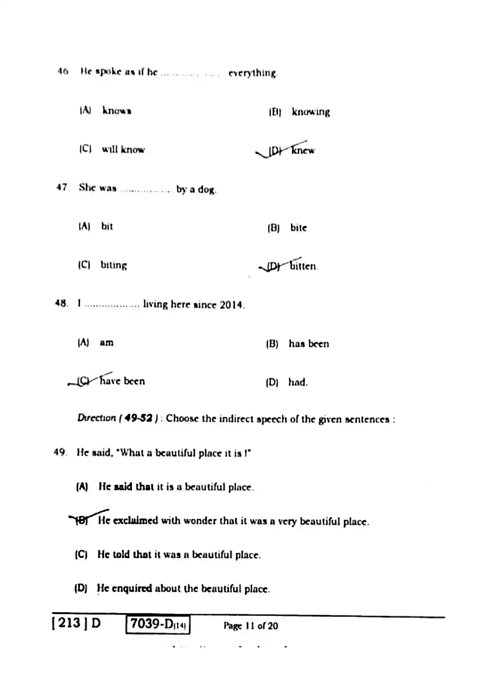 Bihar Board Class 10th 2020 English  213D  2020 Previous Year Paper 11
