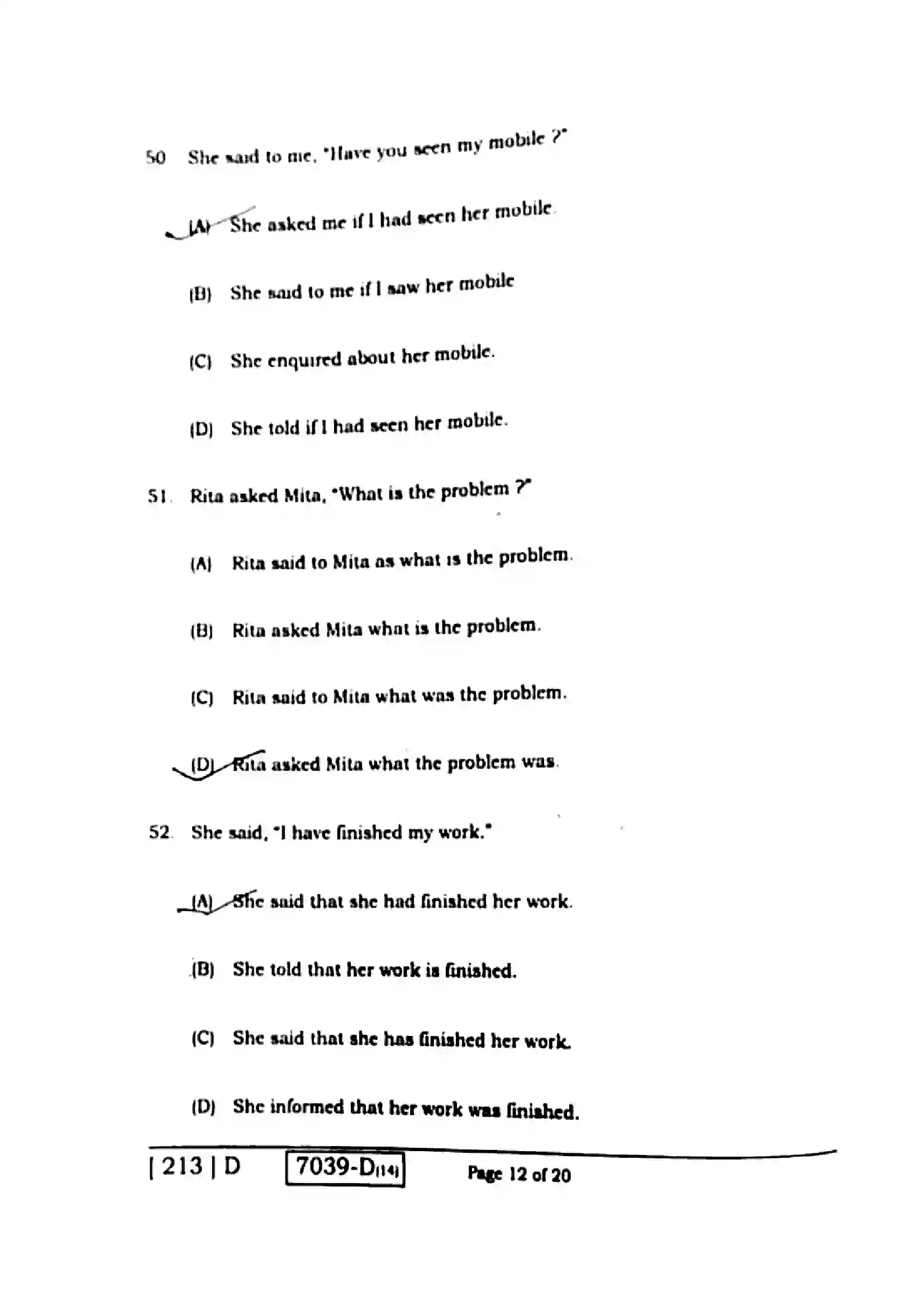 Bihar Board Class 10th 2020 English  213D  2020 Previous Year Paper 12