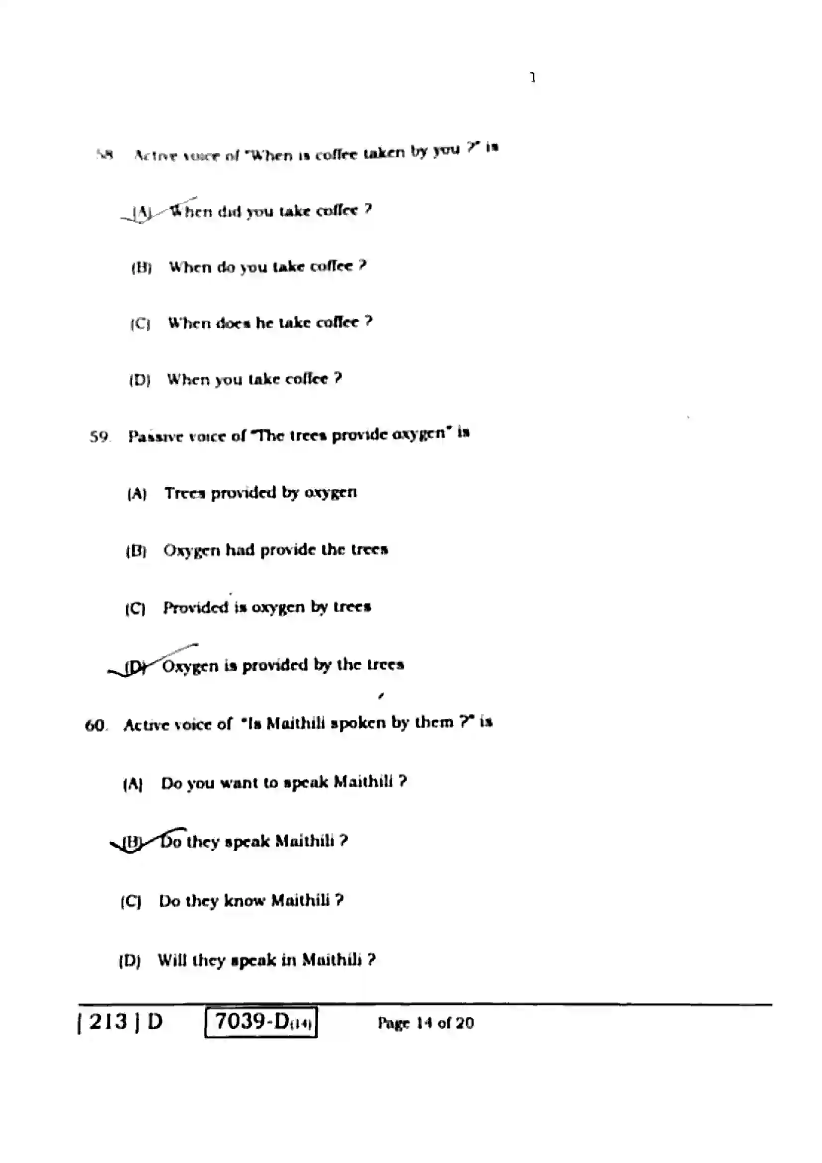 Bihar Board Class 10th 2020 English  213D  2020 Previous Year Paper 14