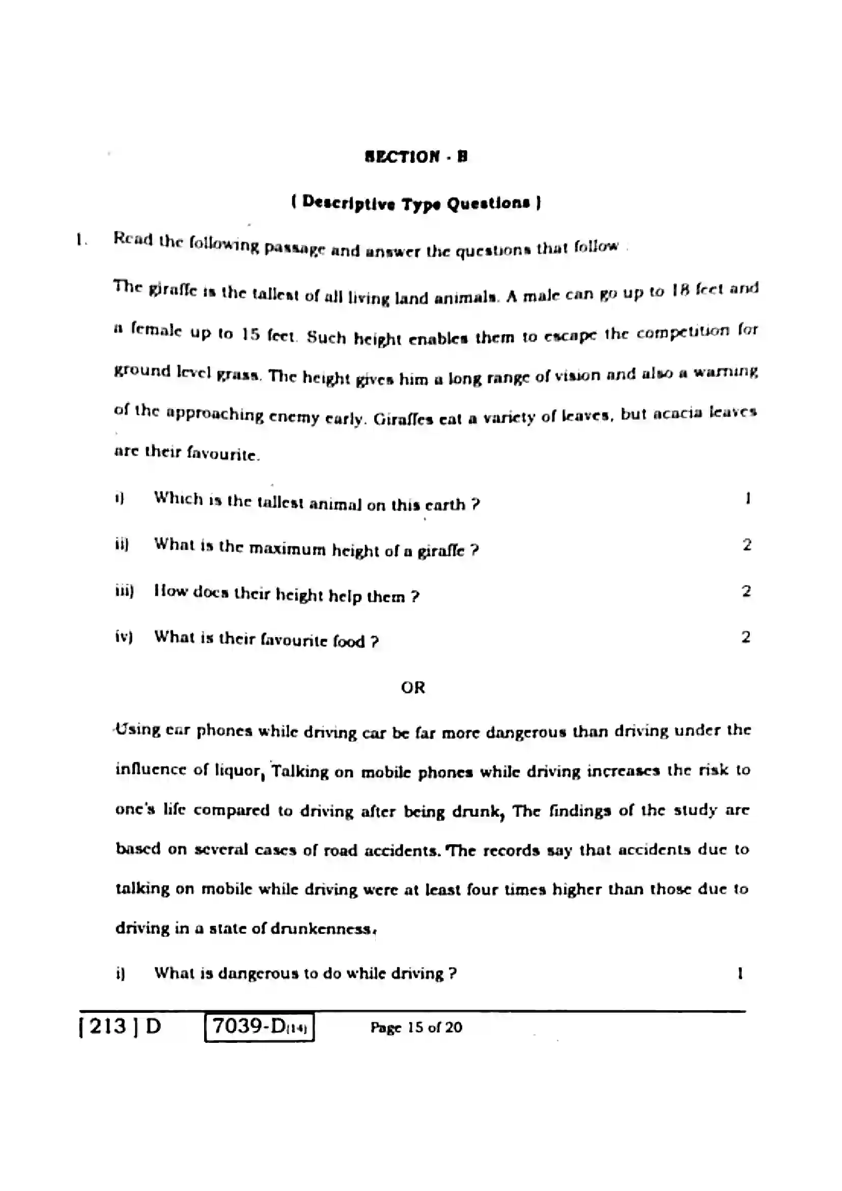 Bihar Board Class 10th 2020 English  213D  2020 Previous Year Paper 15