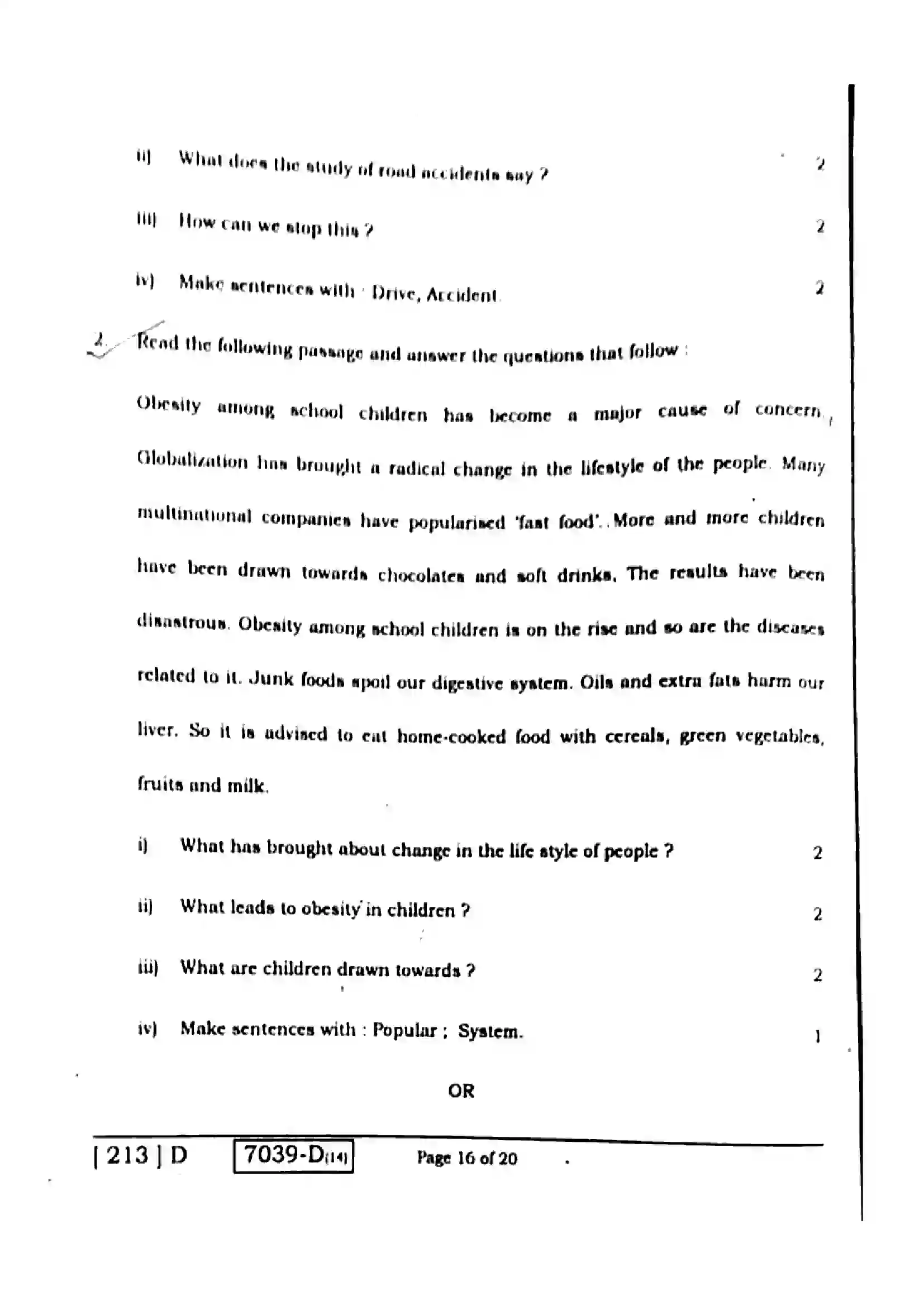 Bihar Board Class 10th 2020 English  213D  2020 Previous Year Paper 16