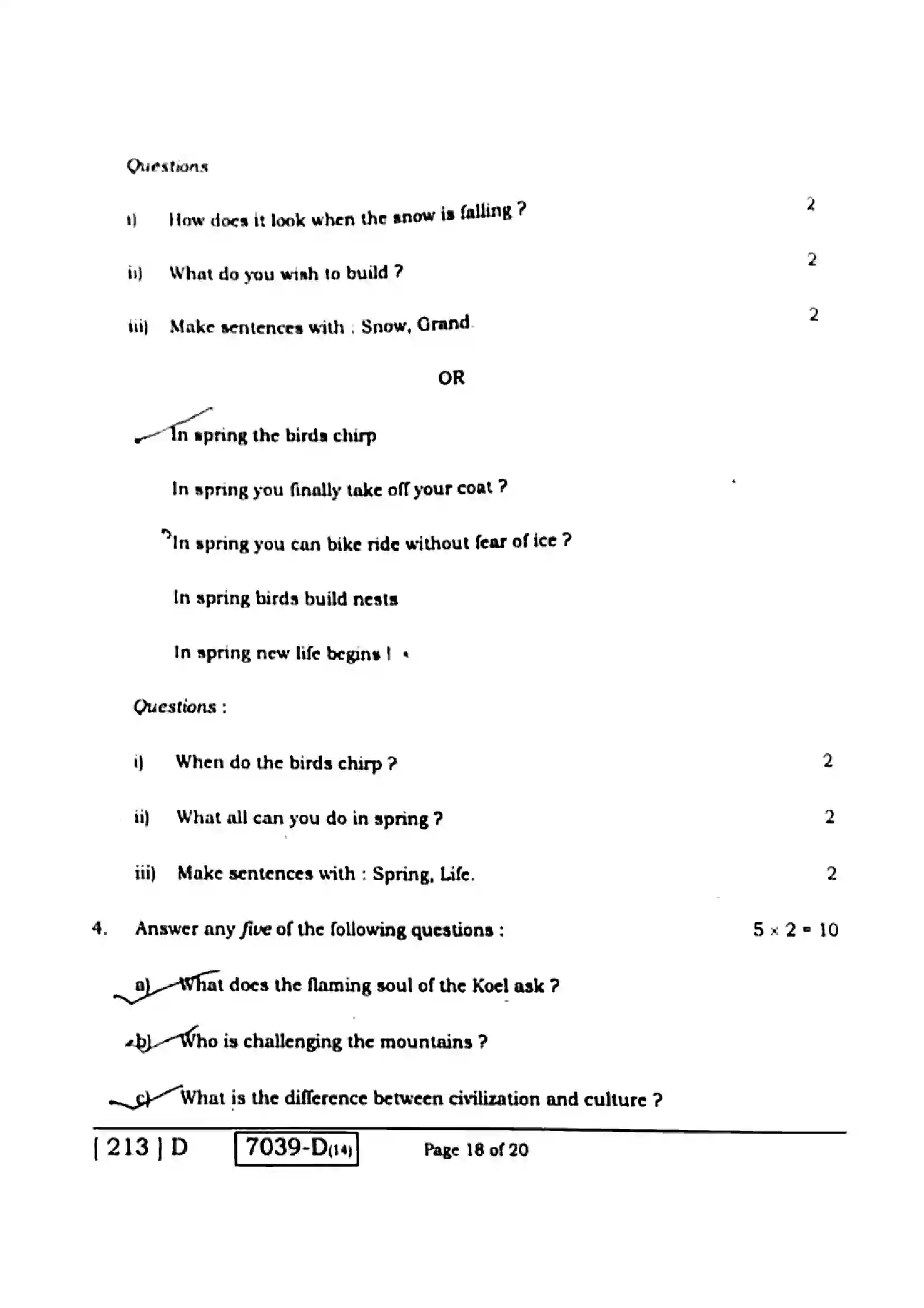 Bihar Board Class 10th 2020 English  213D  2020 Previous Year Paper 18