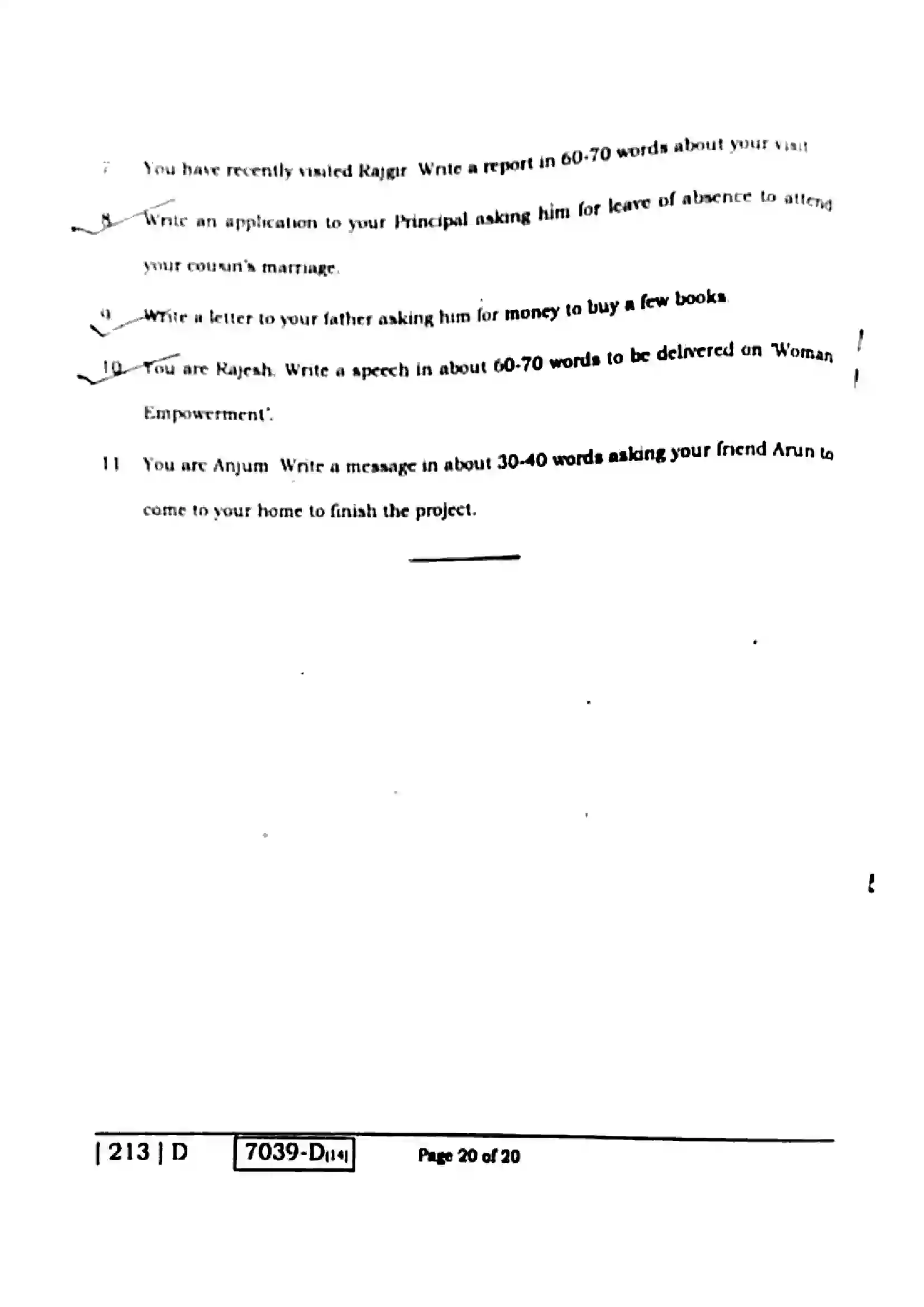 Bihar Board Class 10th 2020 English  213D  2020 Previous Year Paper 20