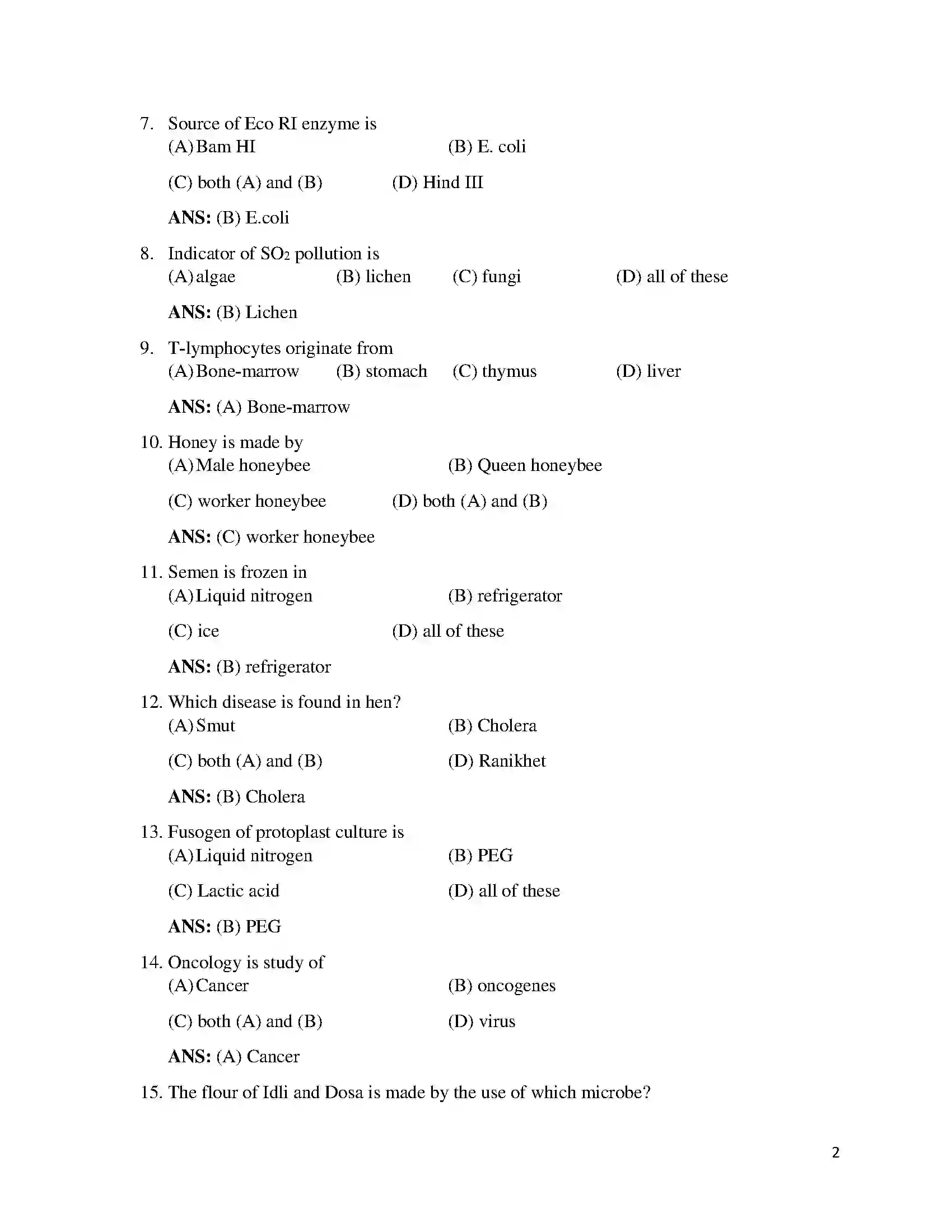 Bihar Board Class 12th 2015 Biology  2015 Previous Year Paper 2