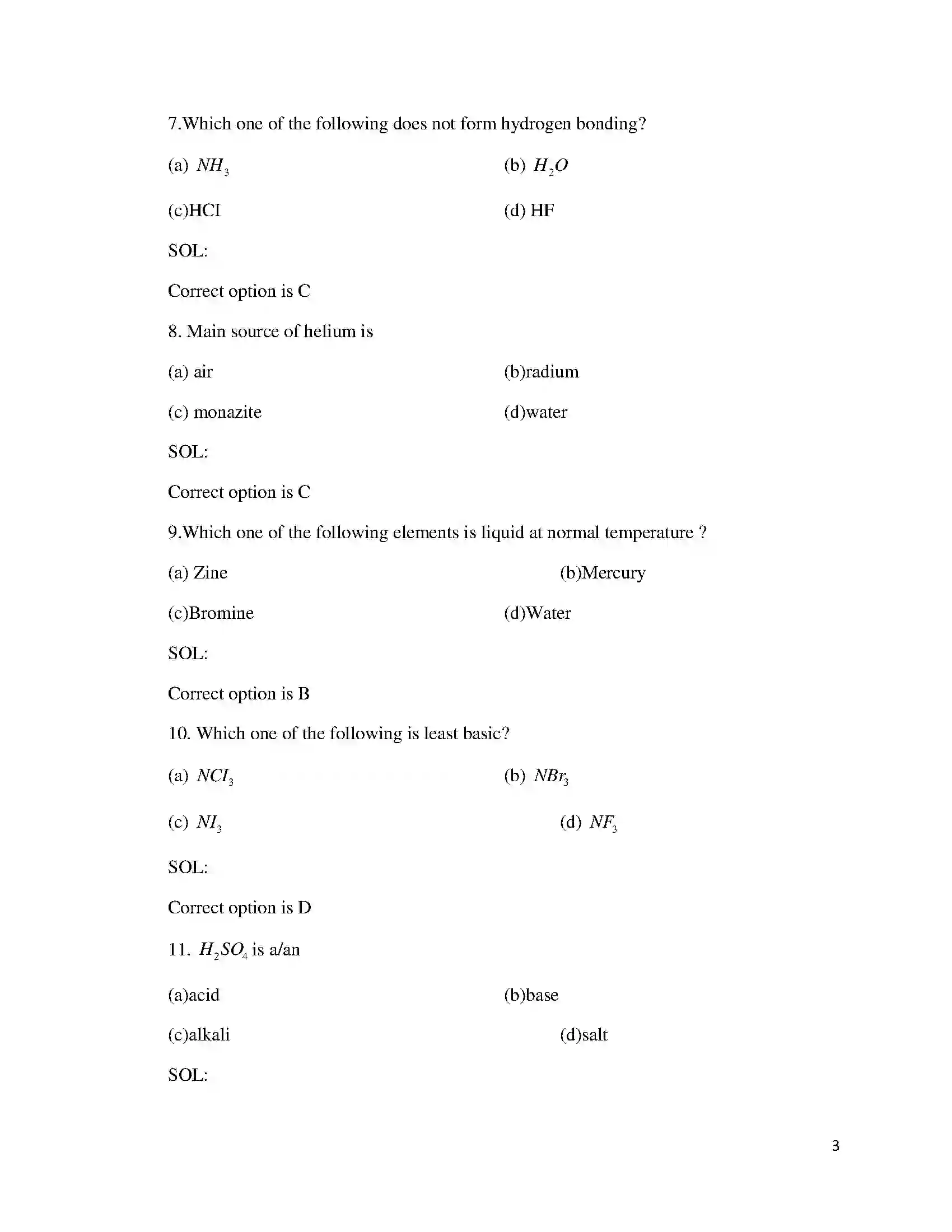 Bihar Board Class 12th 2015 Chemistry  2015 Previous Year Paper 3