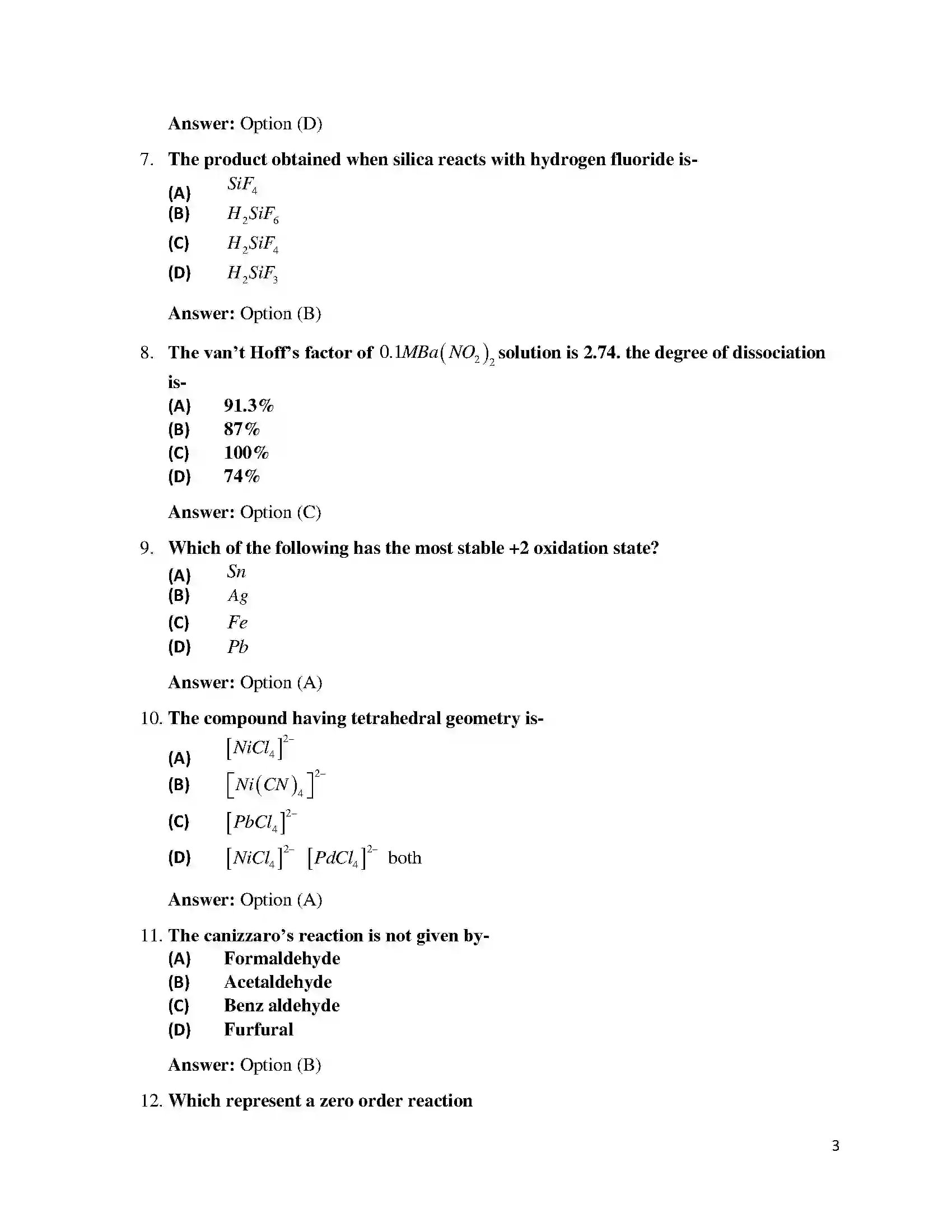 Bihar Board Class 12th 2018 Chemistry  2018 Previous Year Paper 3