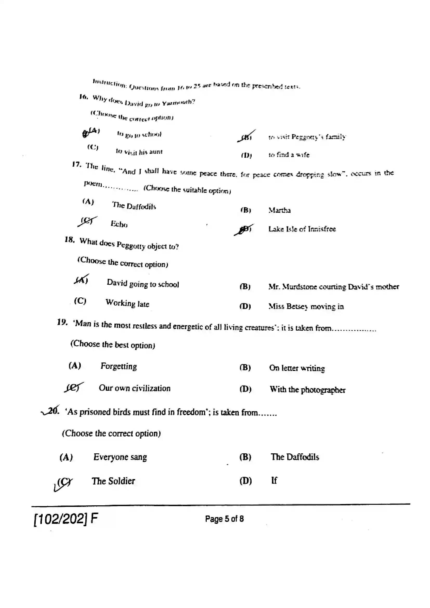 Bihar Board Class 12th 2019 English  102202F  2019 Previous Year Paper 5