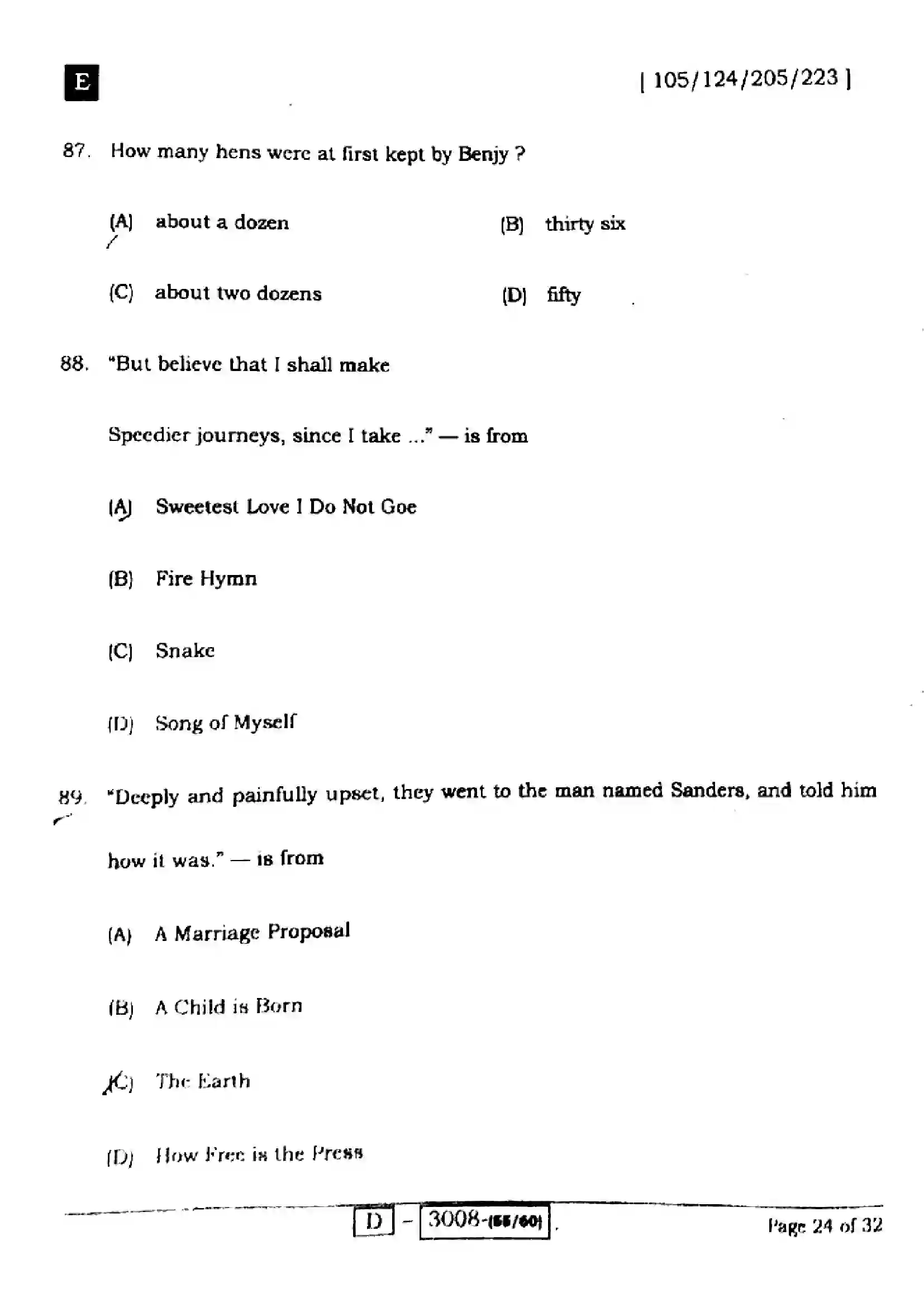 Bihar Board Class 12th 2022 English  105124205223E  2022 Previous Year Paper 24