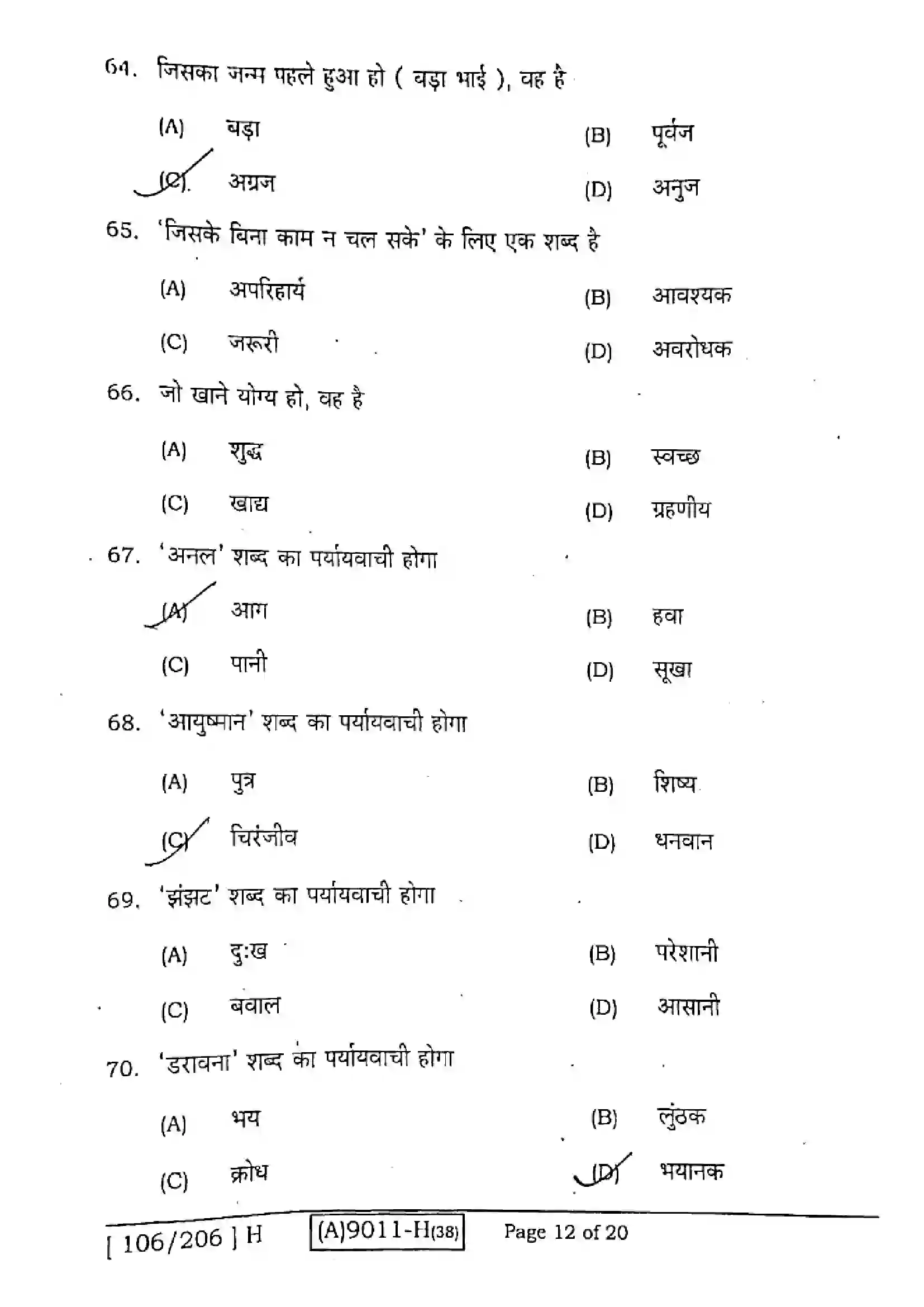 Bihar Board Class 12th 2021 Hindi Compulsory  106206H  2021 Previous Year Paper 12