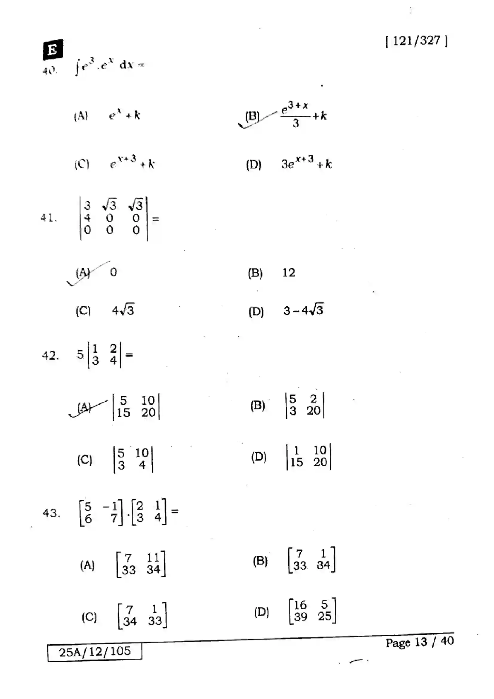 Bihar Board Class 12th 2025 Mathematics  121327  SetE Previous Year Paper 13
