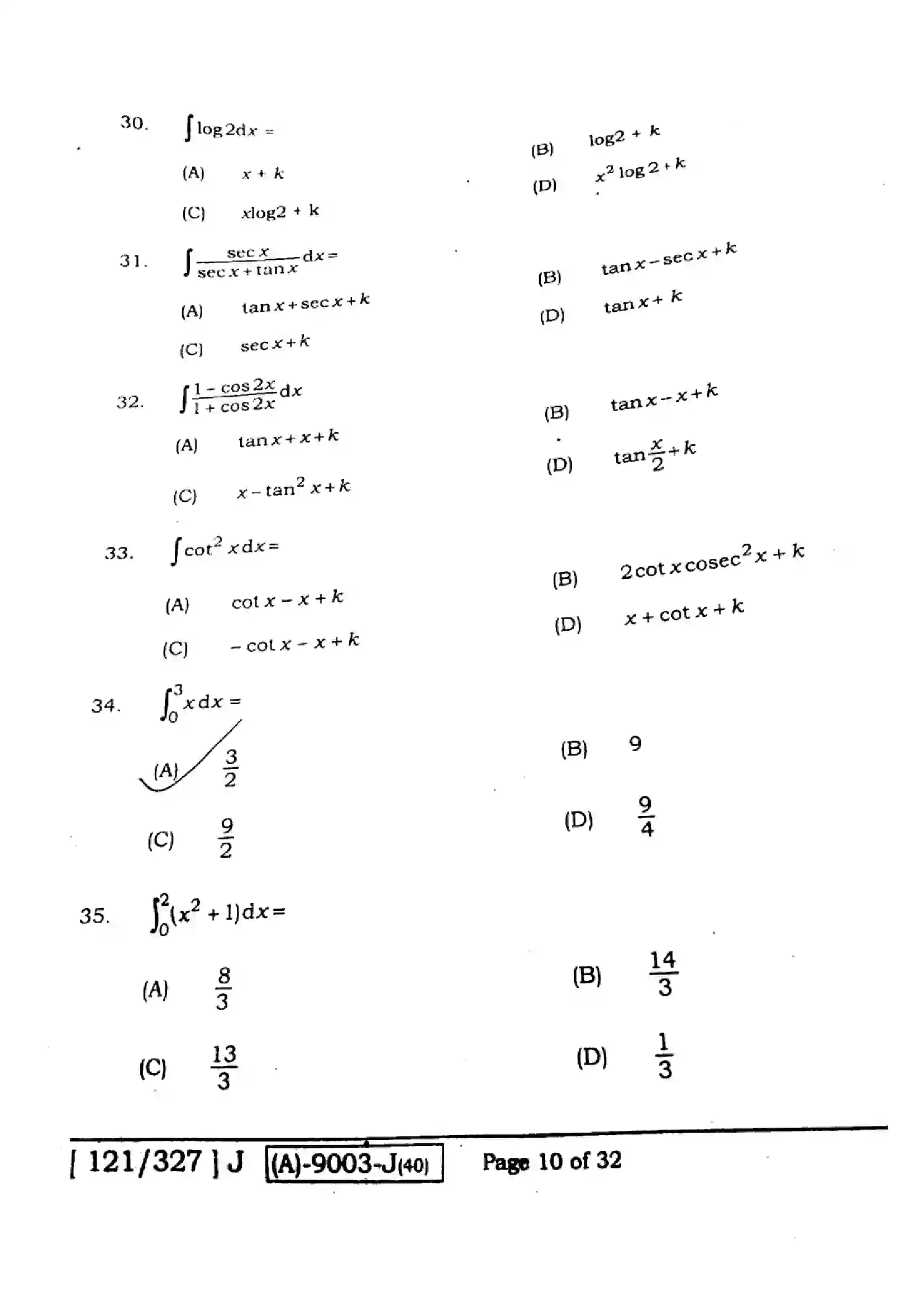 Bihar Board Class 12th 2021 Mathematics  121327J  2021 Previous Year Paper 10