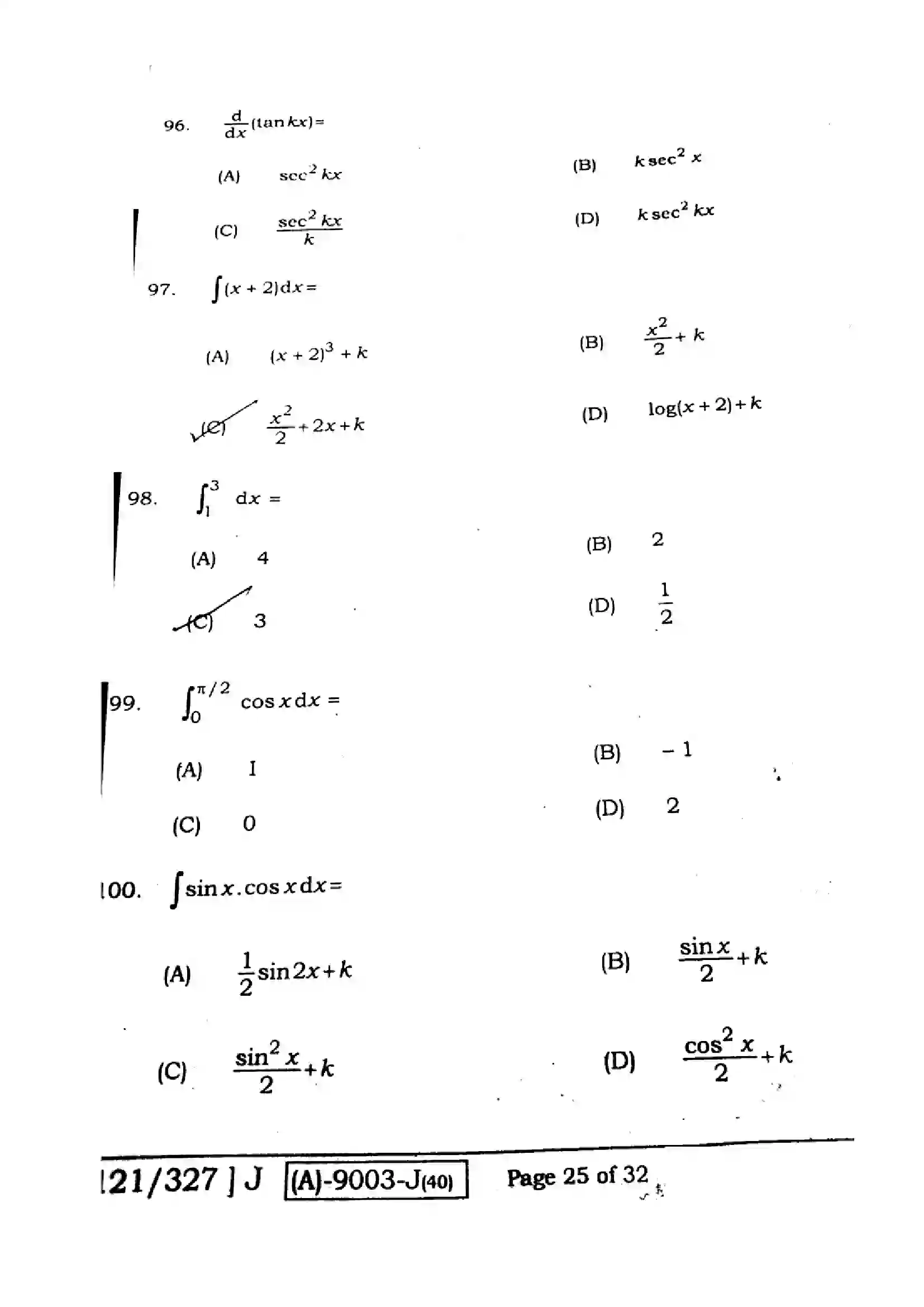 Bihar Board Class 12th 2021 Mathematics  121327J  2021 Previous Year Paper 25