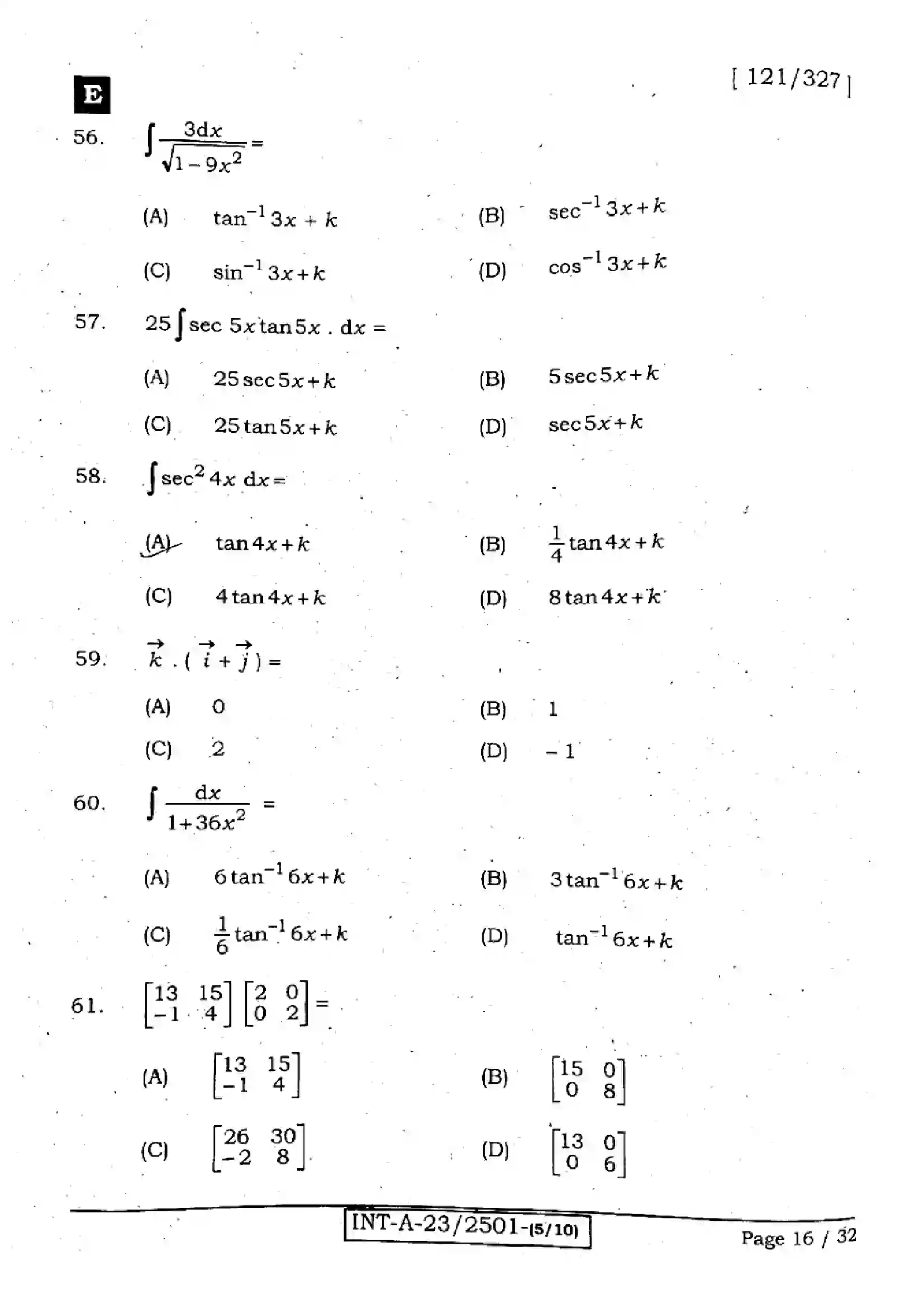 Bihar Board Class 12th 2023 Maths 2023 Previous Year Paper 16