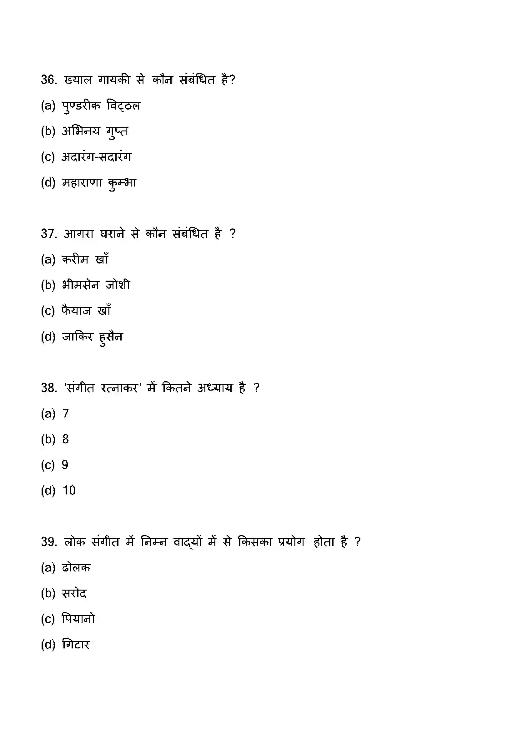 Bihar Board Class 12th 2023 Music Previous Year Paper 11