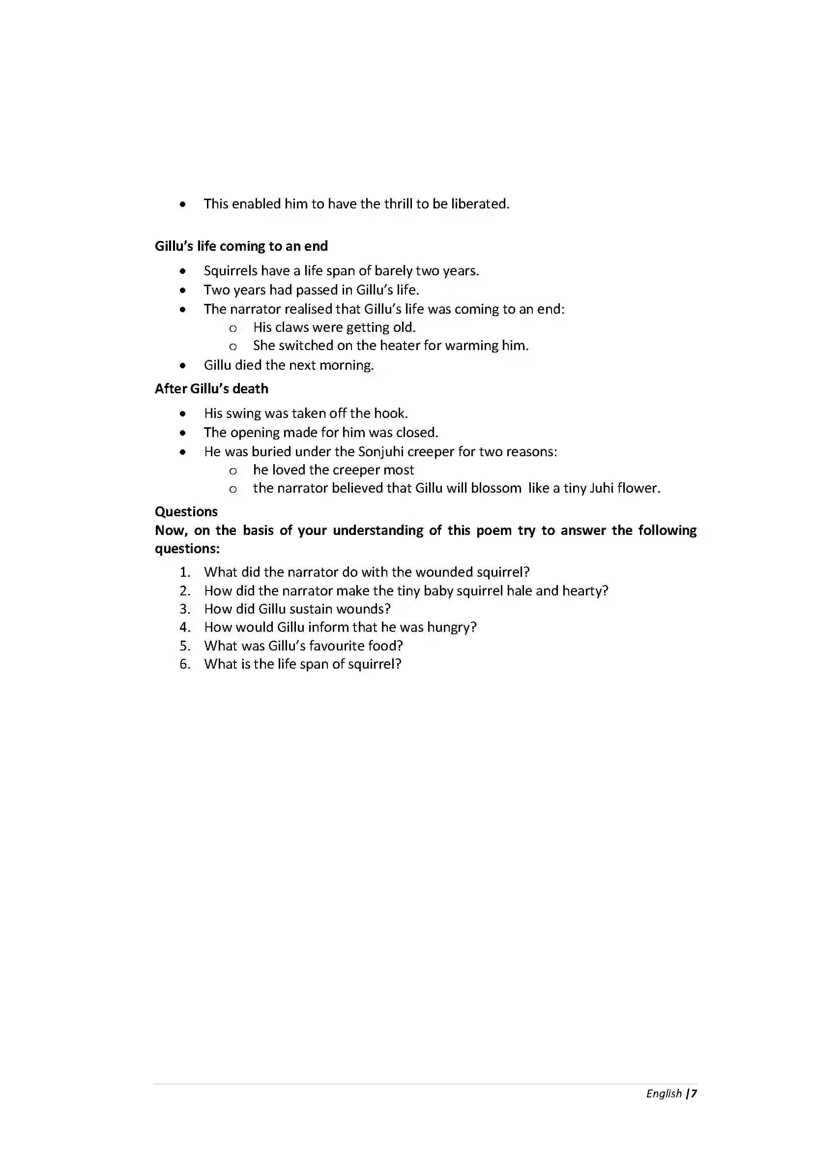 Bihar Board Class 10th English Gillu  Chapter Revision Note 2